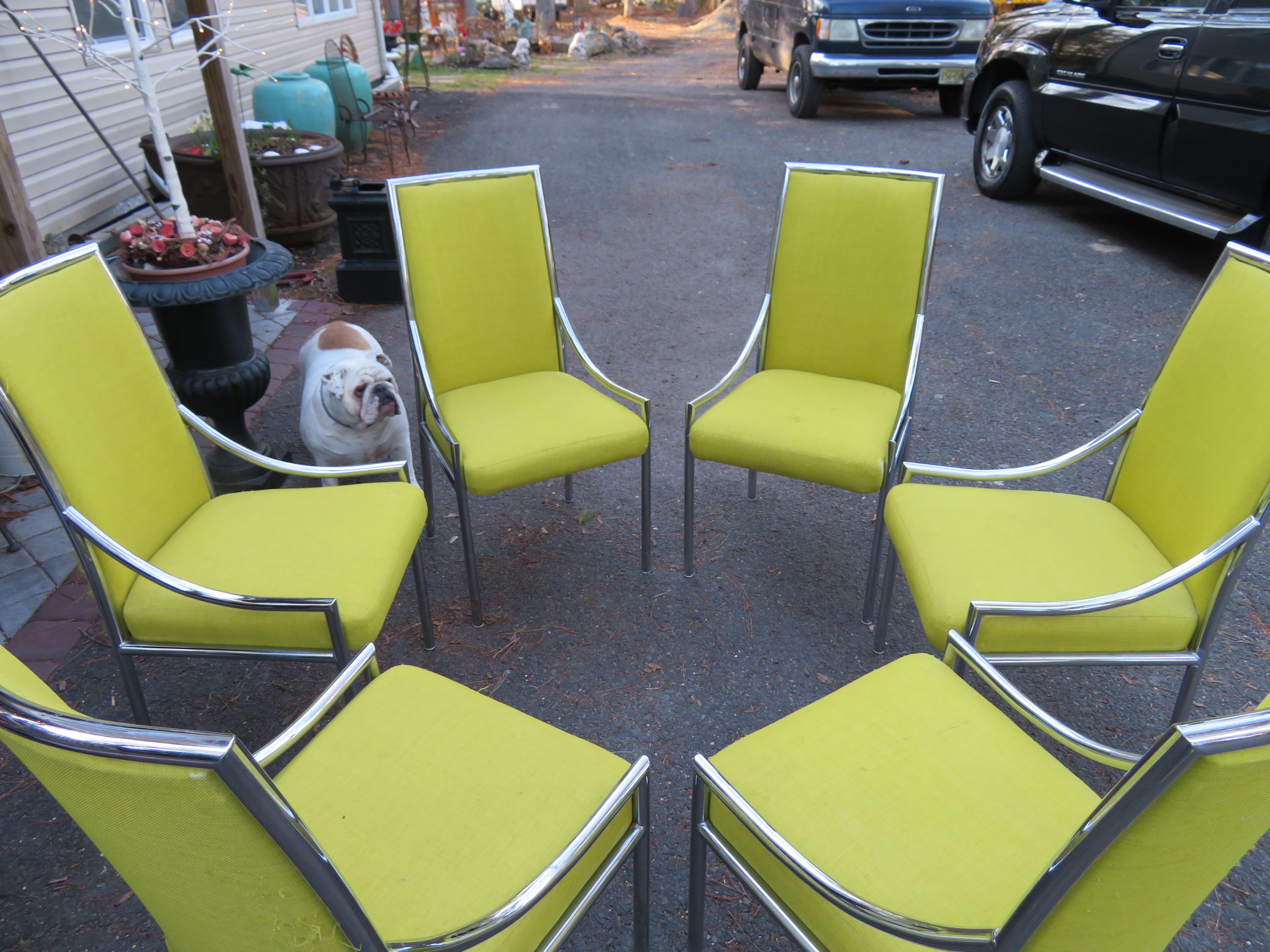 Lovely Set 6 Milo Baughman Style Chrome Dining Chairs Mid-Century Modern For Sale 7