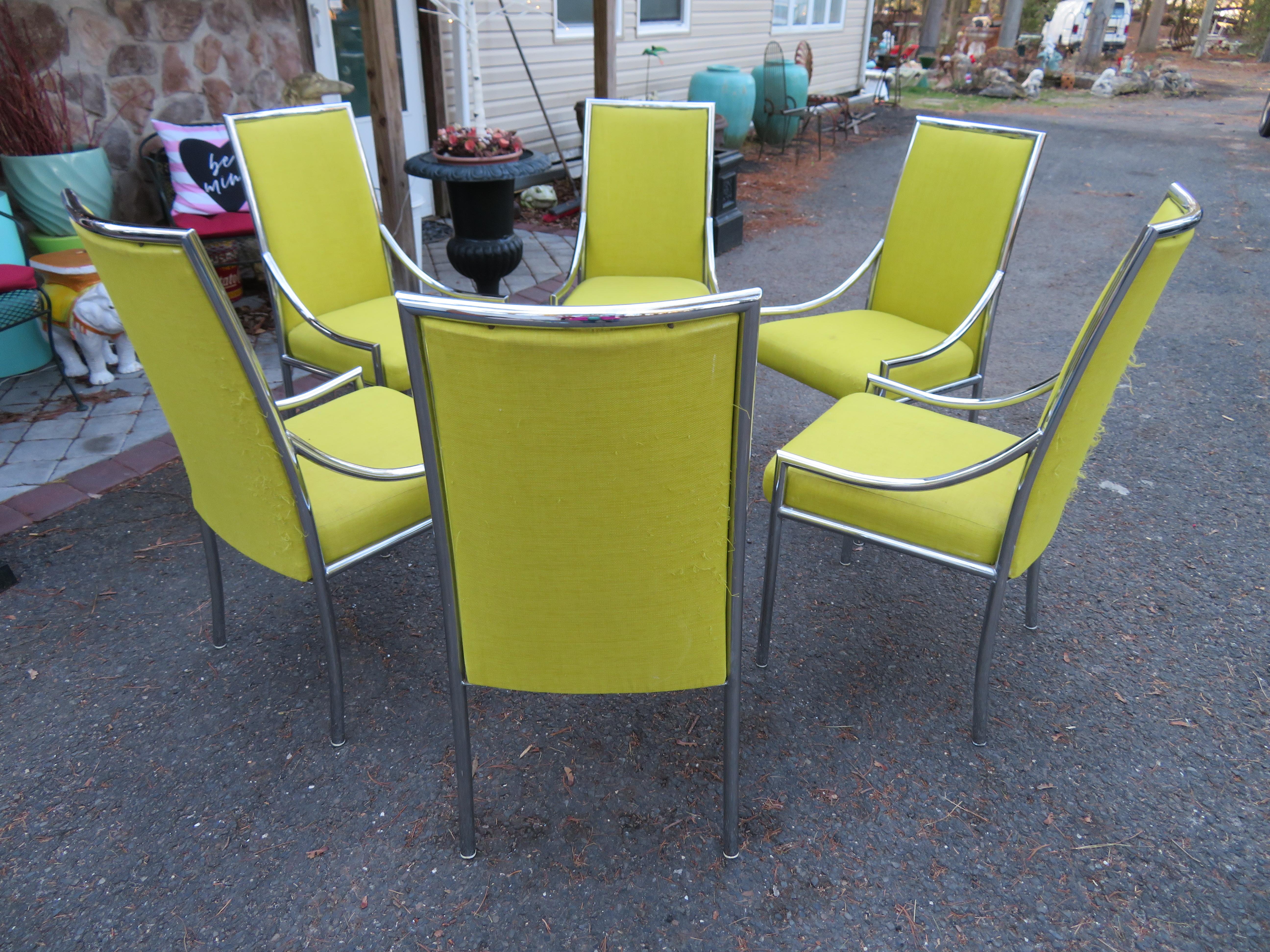 Lovely Set 6 Milo Baughman Style Chrome Dining Chairs Mid-Century Modern For Sale 8