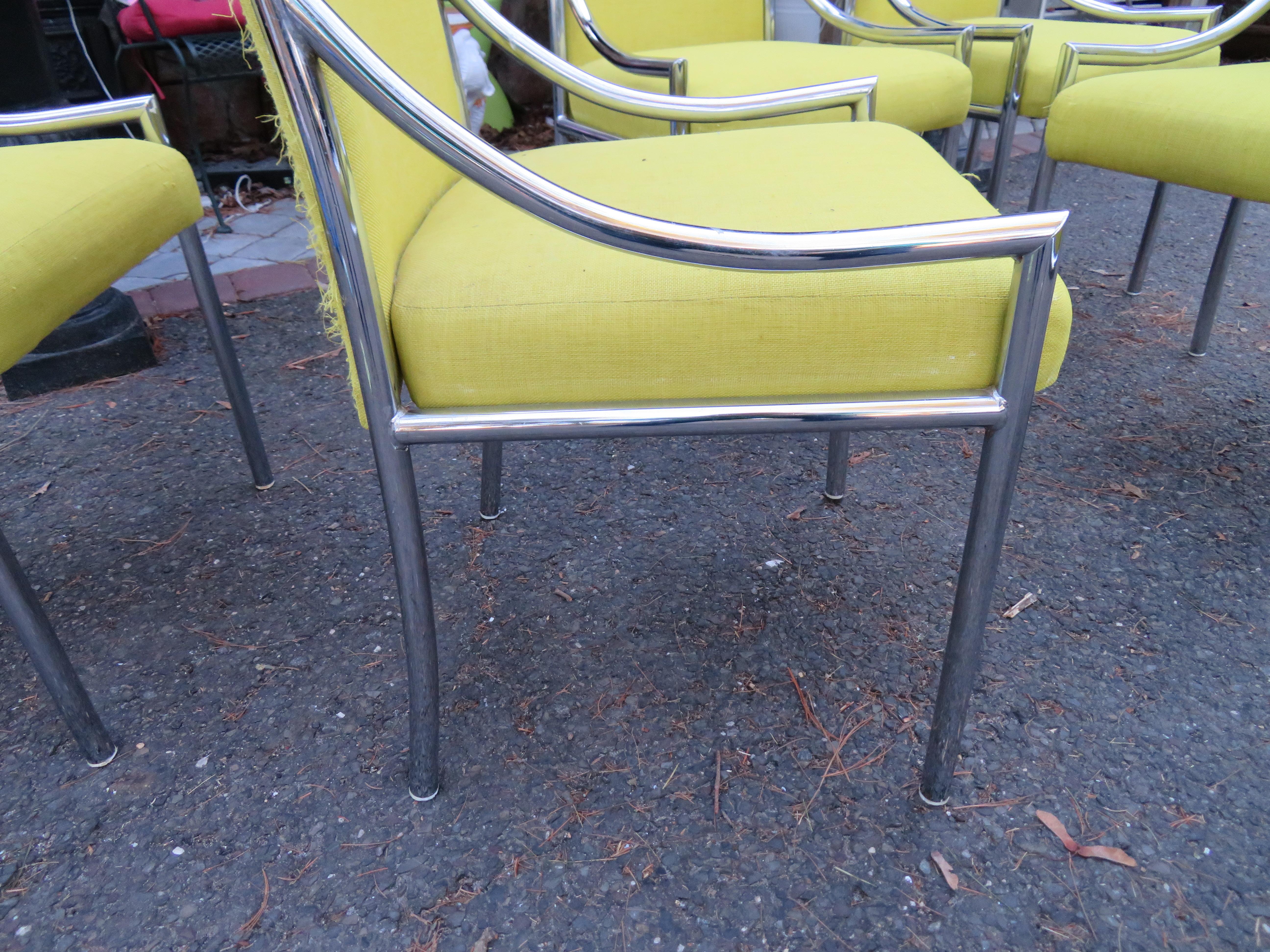Lovely Set 6 Milo Baughman Style Chrome Dining Chairs Mid-Century Modern In Good Condition For Sale In Pemberton, NJ