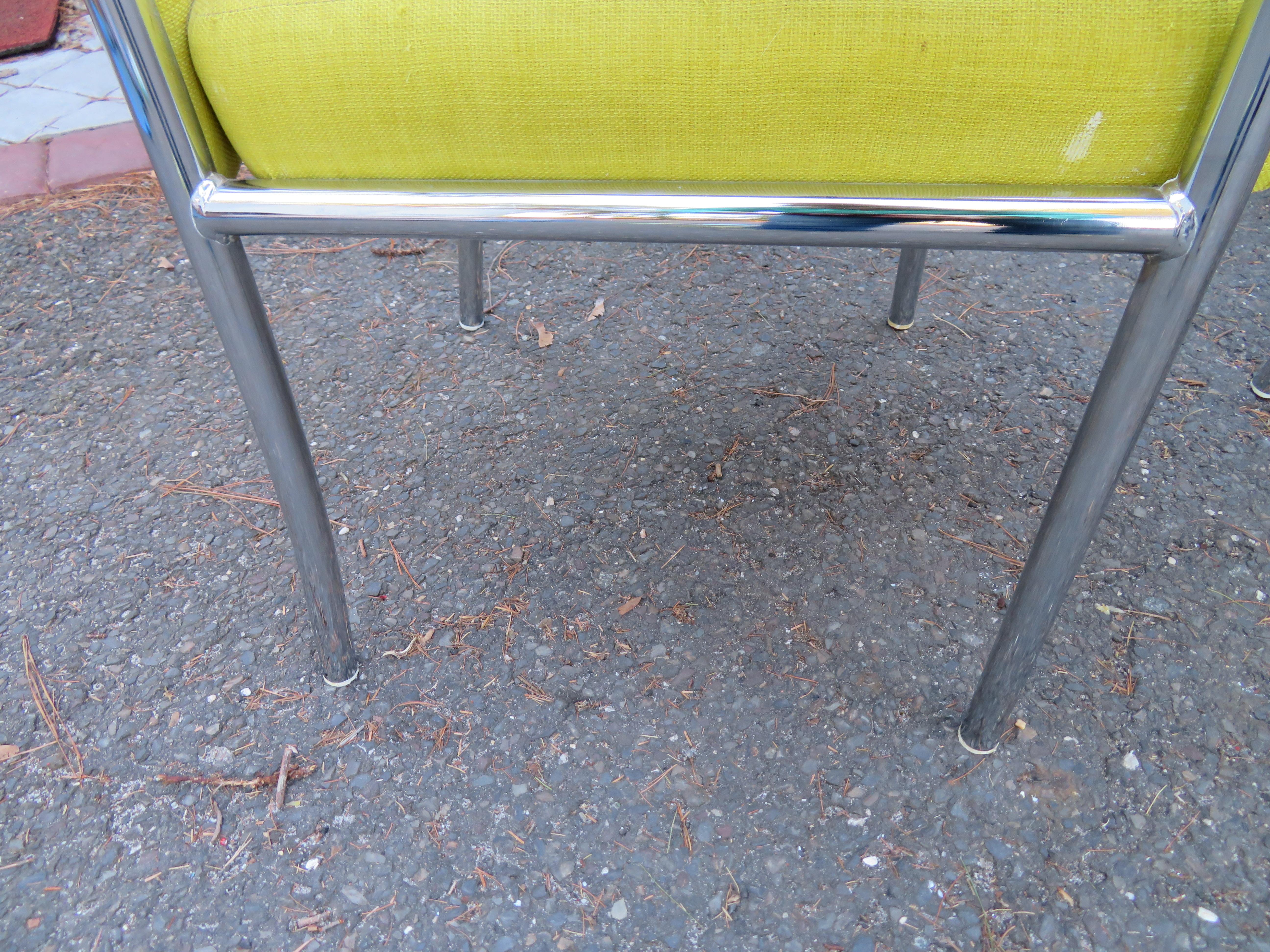 Upholstery Lovely Set 6 Milo Baughman Style Chrome Dining Chairs Mid-Century Modern For Sale