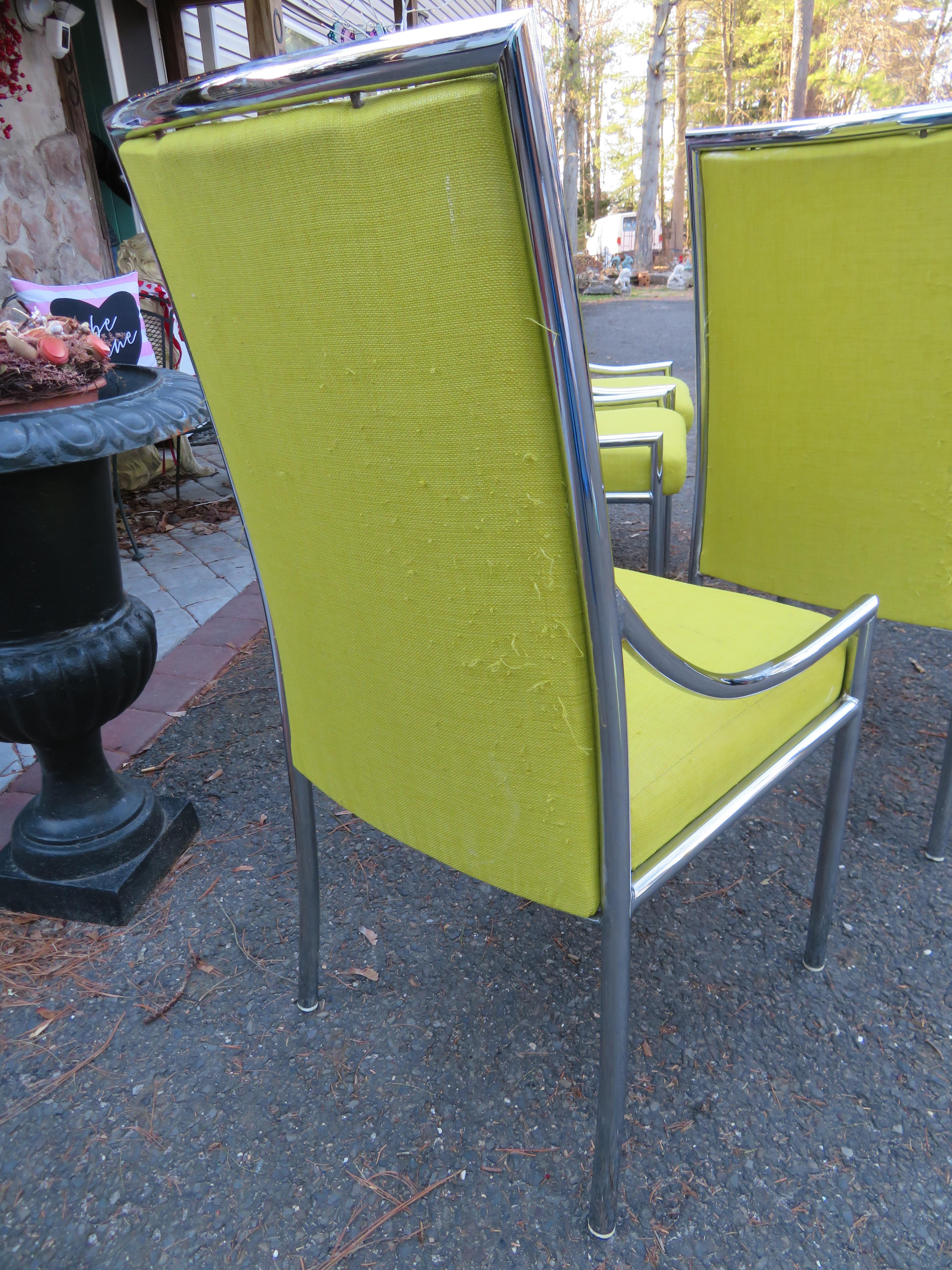 Lovely Set 6 Milo Baughman Style Chrome Dining Chairs Mid-Century Modern For Sale 2