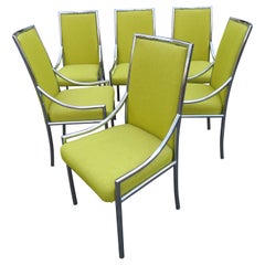 Precioso juego de 6 sillas de comedor cromadas estilo Milo Baughman Moderno de mediados de siglo