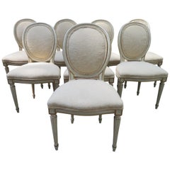 Magnifique ensemble de 8 chaises de salle à manger Dorothy Draper de style Hollywood Regency à pieds cannelés