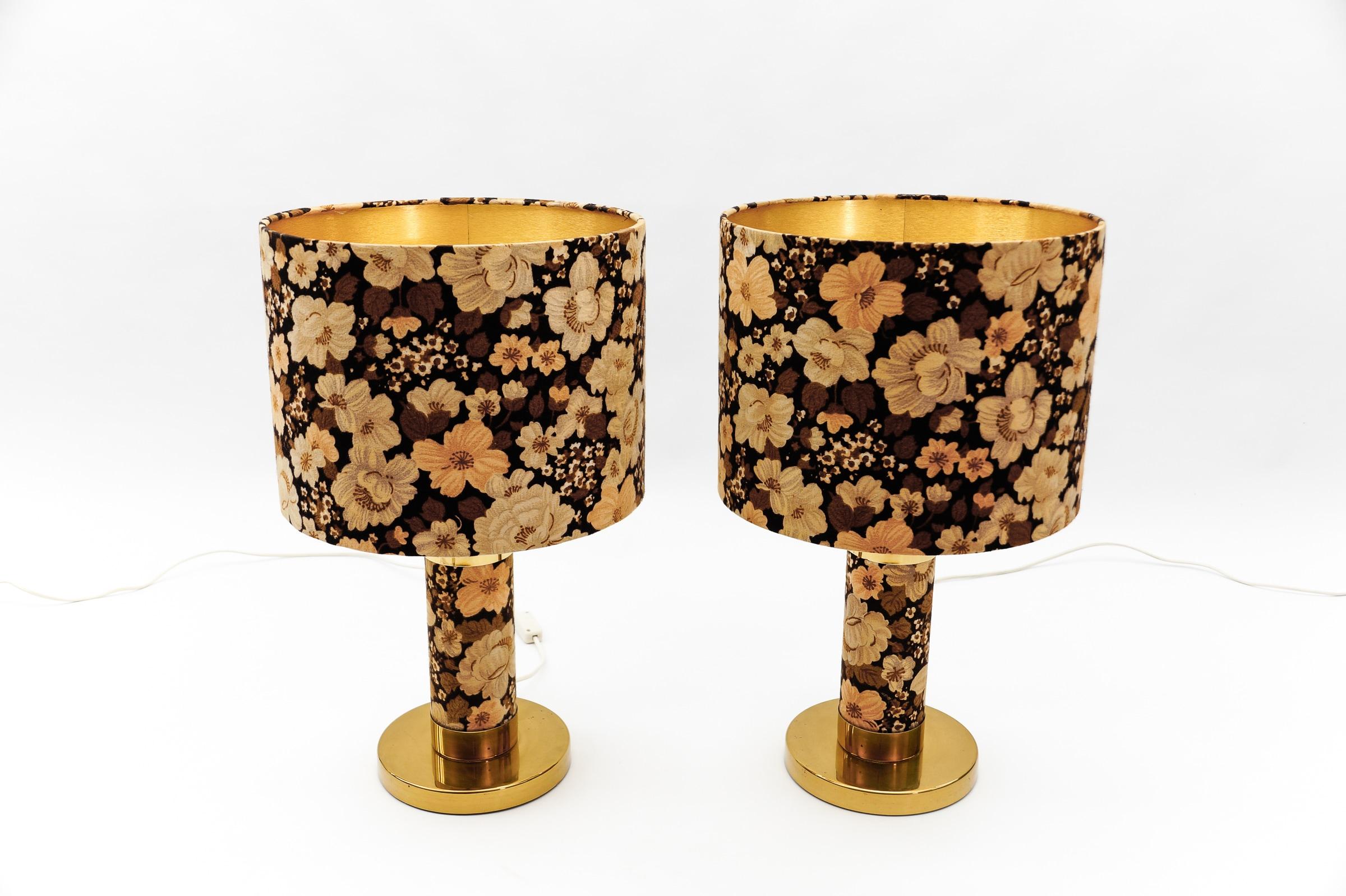 Brass Lovely Set of 2 Floral Table Lamps in Hollywood Regency Style, Germany, 1960s