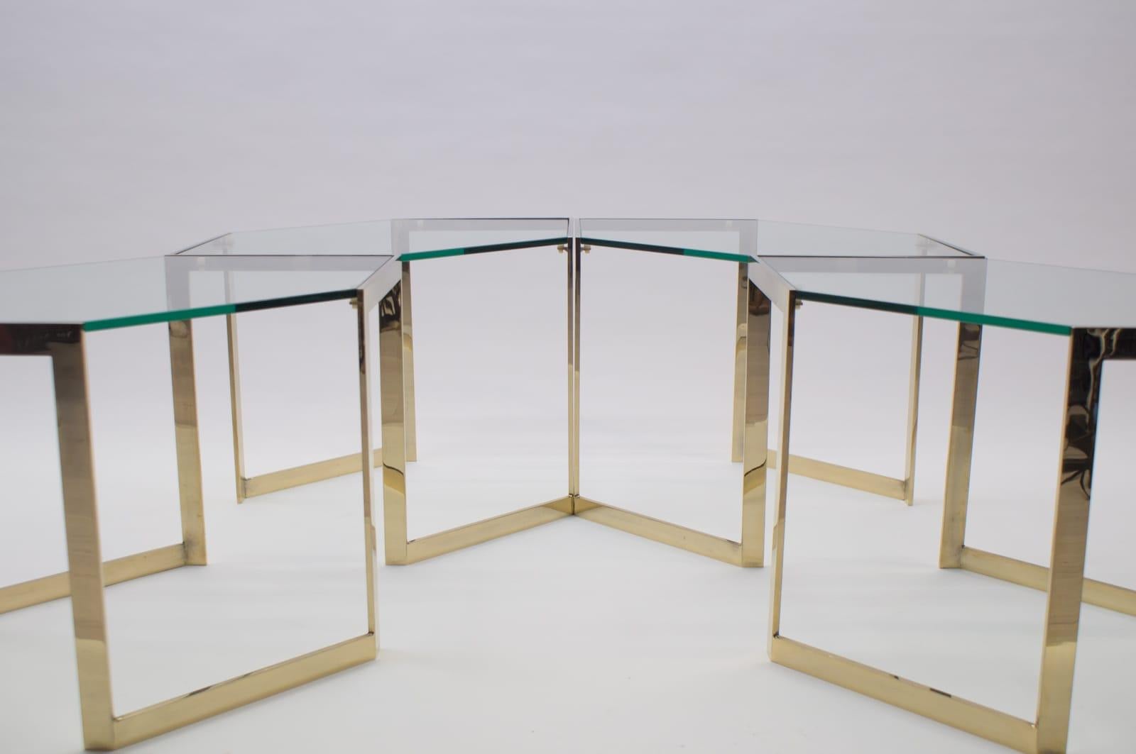 Gilt Lovely Set of 4 Brass Modular Side Tables, France, 1960s