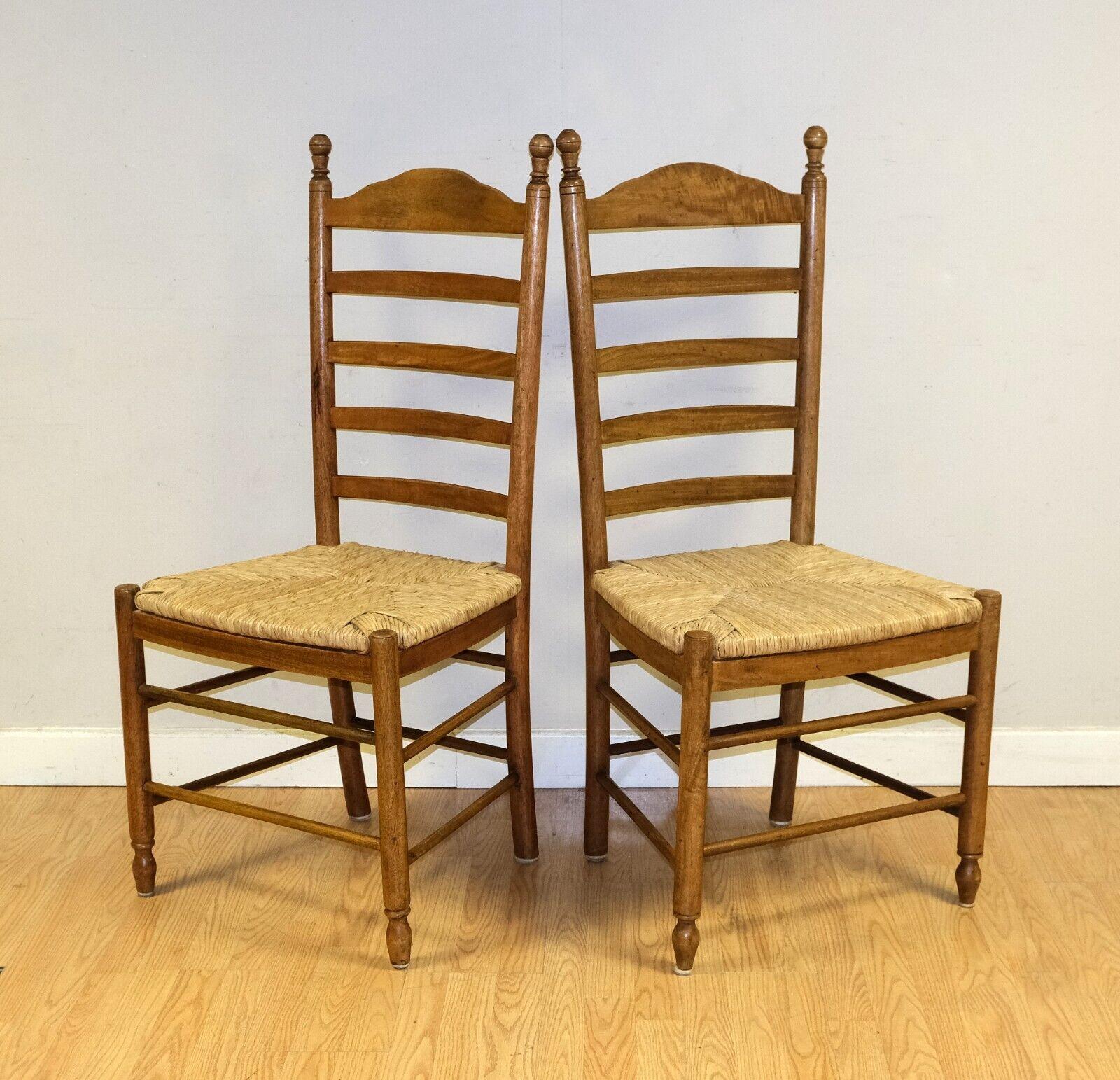 Hand-Crafted LOVELY SET OF 4 OAK FARMHOUSE RUSH SEAT LADDER BACK DiNING CHAIRS