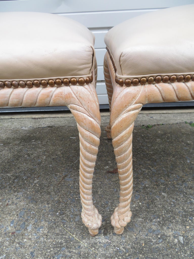 Leather Lovely Set of 4 Vintage Carved Rope Dining Chairs Mid-Century Modern For Sale