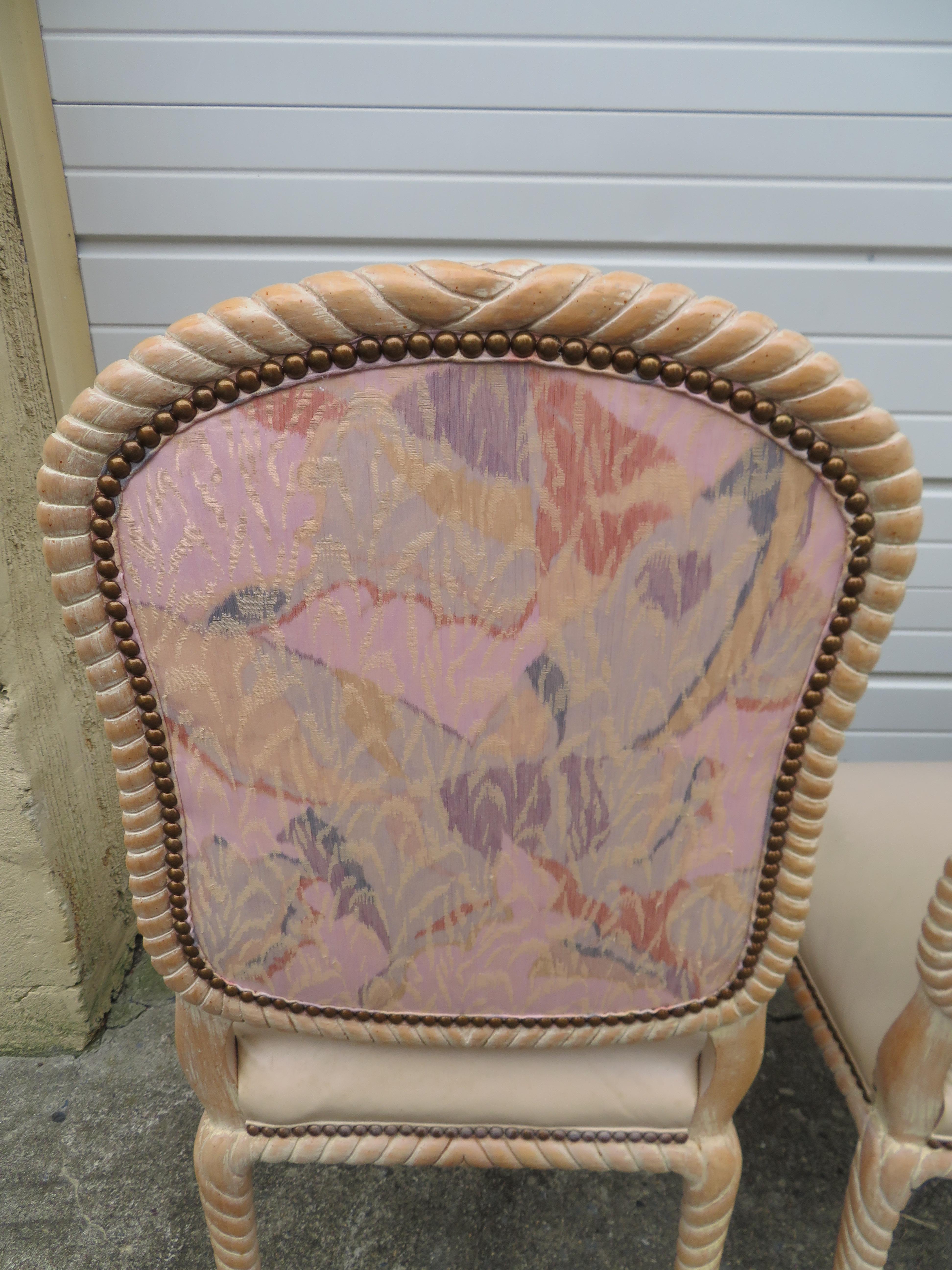 Lovely Set of 4 Vintage Carved Rope Dining Chairs Mid-Century Modern For Sale 1