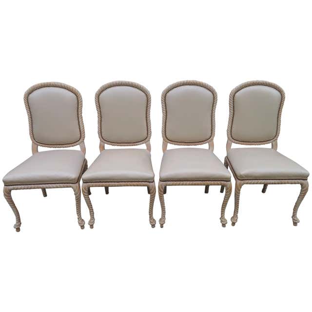 Set of Six Carved Rope Dining Chairs with Whitewashed Finish at 1stDibs