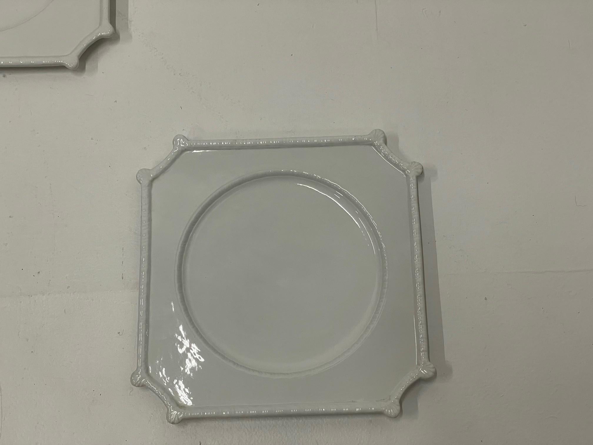 Lovely Set of 6 Carole Stupell Blanc de Chine Italian Pottery Charger Plates In Good Condition In Hopewell, NJ