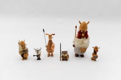 Lovely Set of 6 Scandinavian Wooden Danish Vikings, 1950s