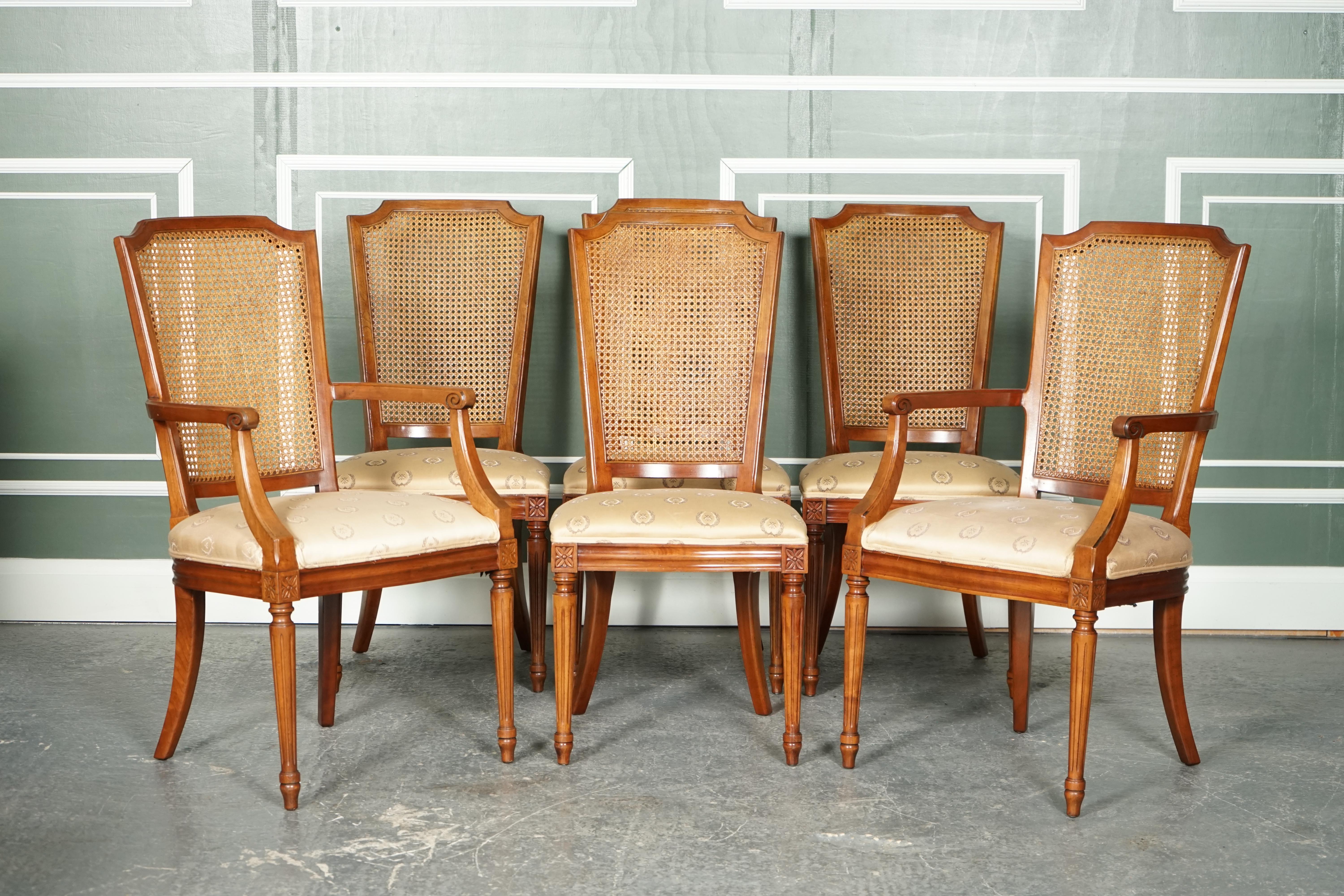 LOVELY SET OF 6 WALNUT BANDED WITH BERGERE BACKS DINING CHAIRS MADE BY KiNDEL 9