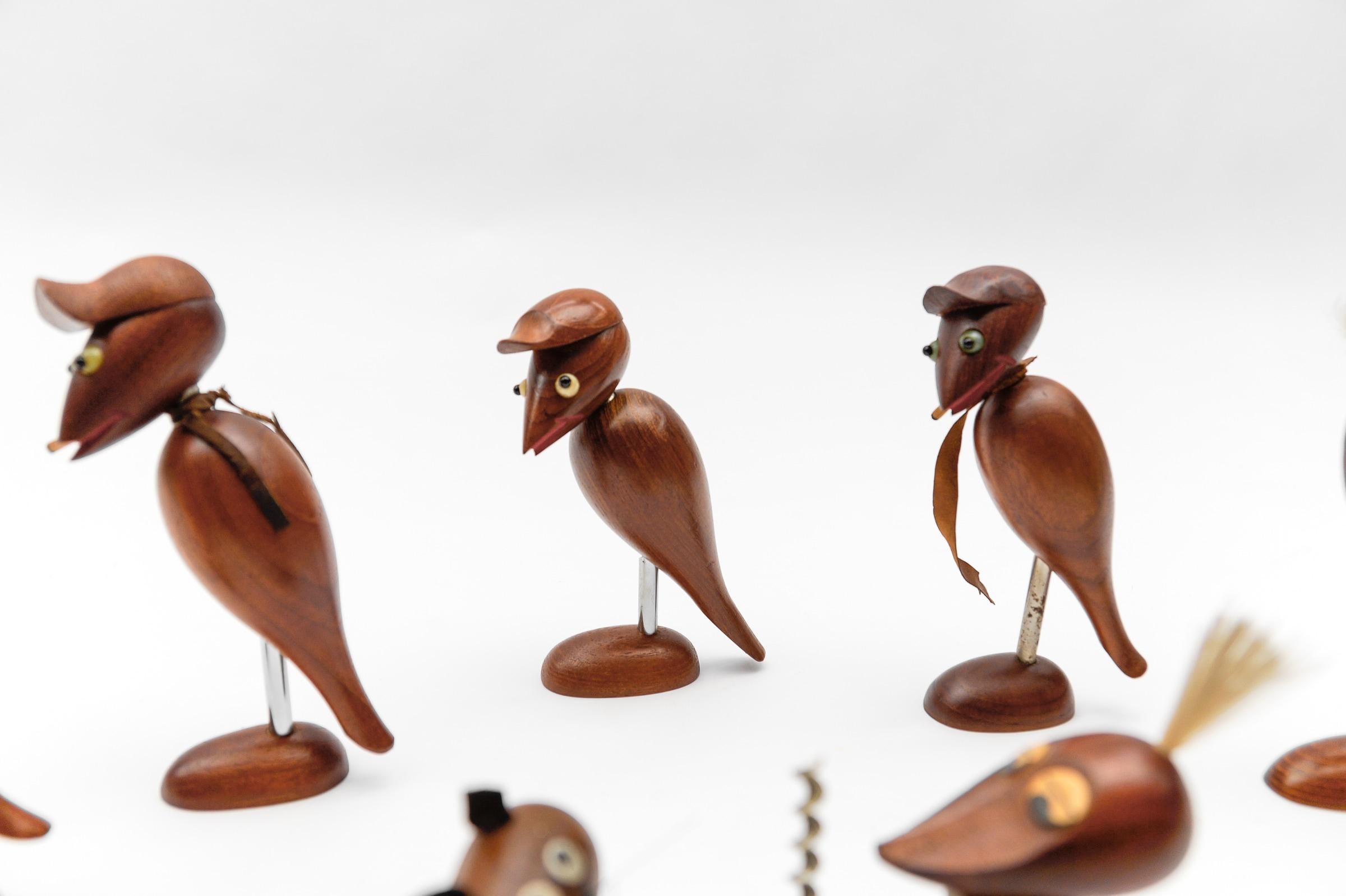 Lovely Set of 7 Scandinavian Wooden Woodpecker Corkscrews, 1960s For Sale 4
