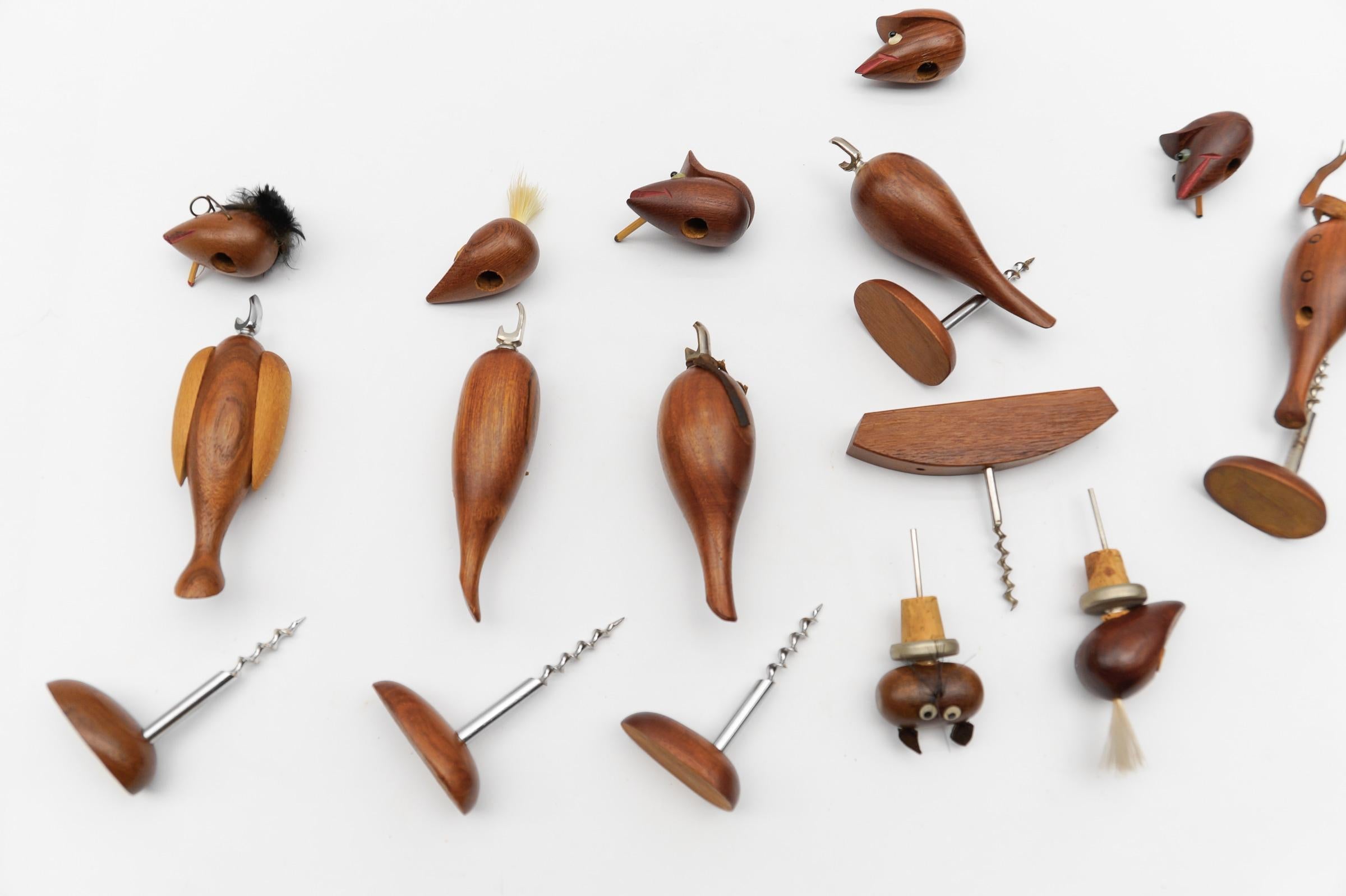 Lovely Set of 7 Scandinavian Wooden Woodpecker Corkscrews, 1960s For Sale 7