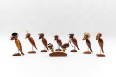 Lovely Set of 7 Scandinavian Wooden Woodpecker Corkscrews, 1960s