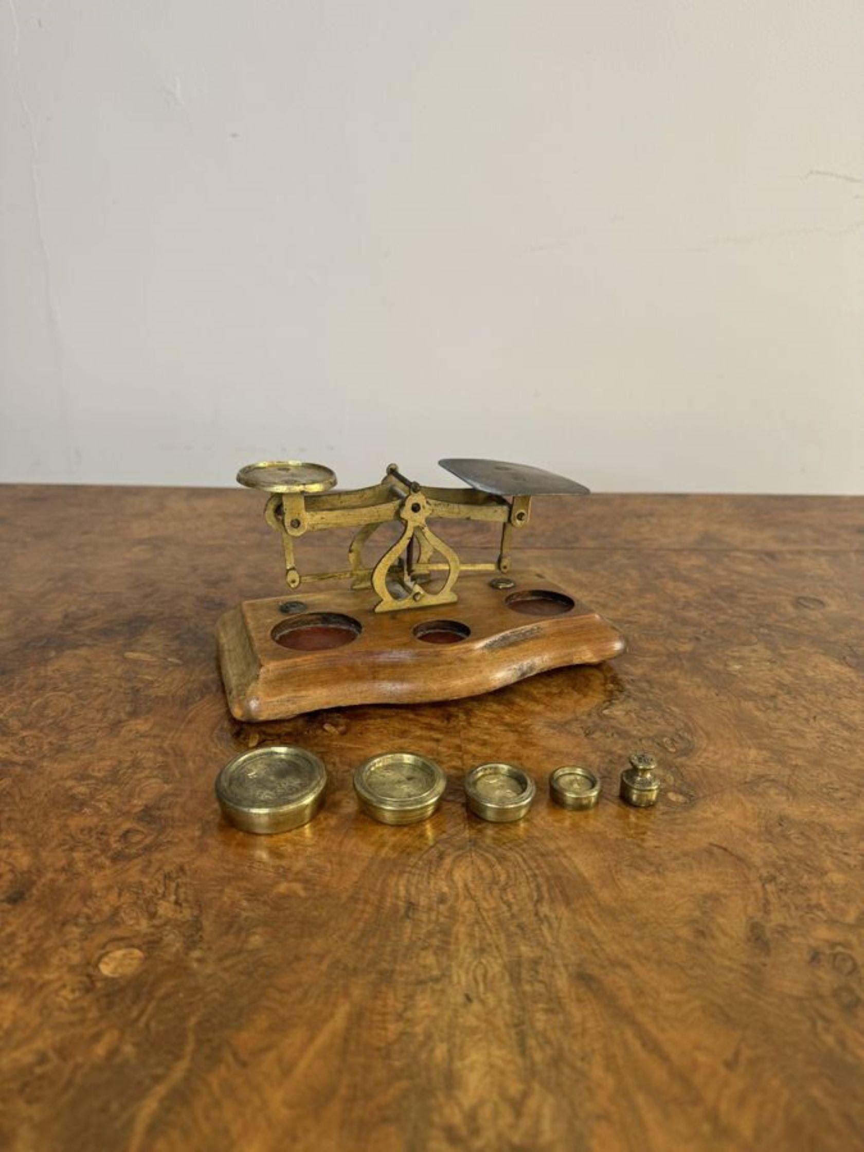 Brass Lovely set of antique Edwardian postal scales & weights For Sale