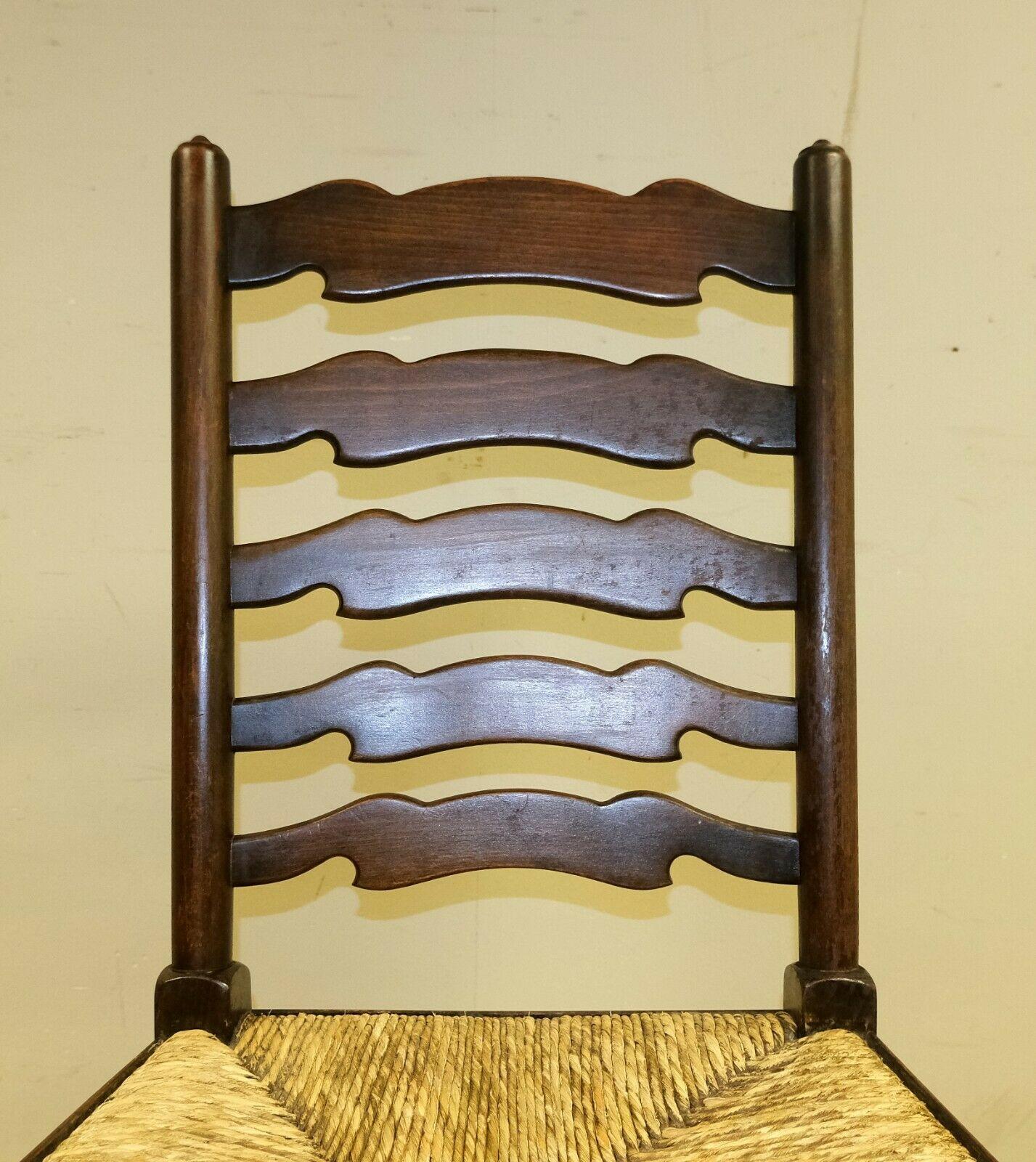 Lovely Set of Eight Elm Ladder Back Dining Chairs on Woven Rush Seat 2