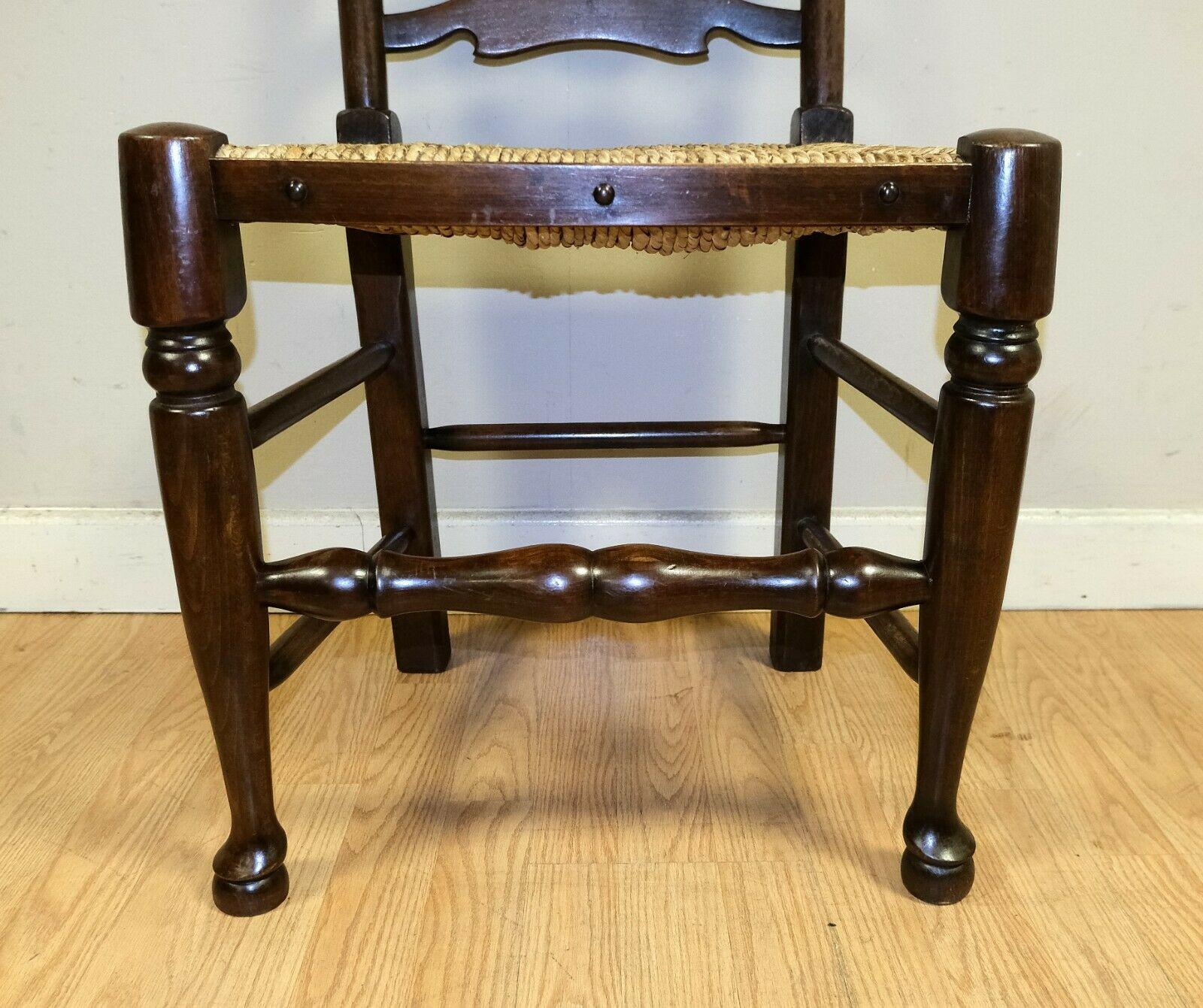 Lovely Set of Eight Elm Ladder Back Dining Chairs on Woven Rush Seat 3