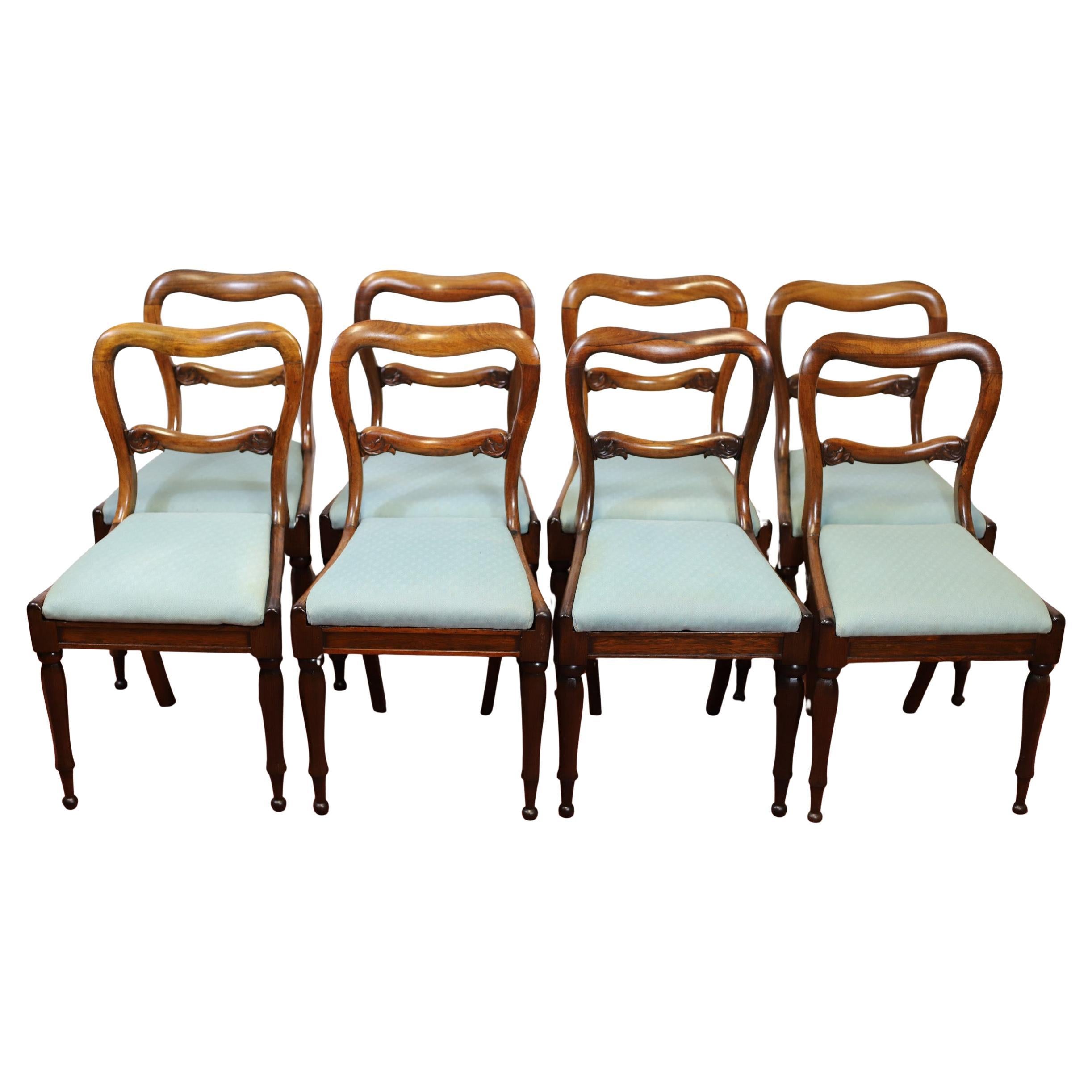 Lovely Set Of Eight Victorian Balloon Back Walnut  Dining Chairs
