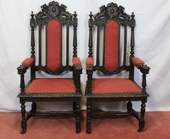 Lovely Set Of Eight Victorian Jacobean Carved Oak Dining Chairs