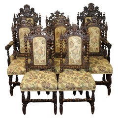 Lovely Set Of Eight Victorian Jacobean Style Dining Chairs
