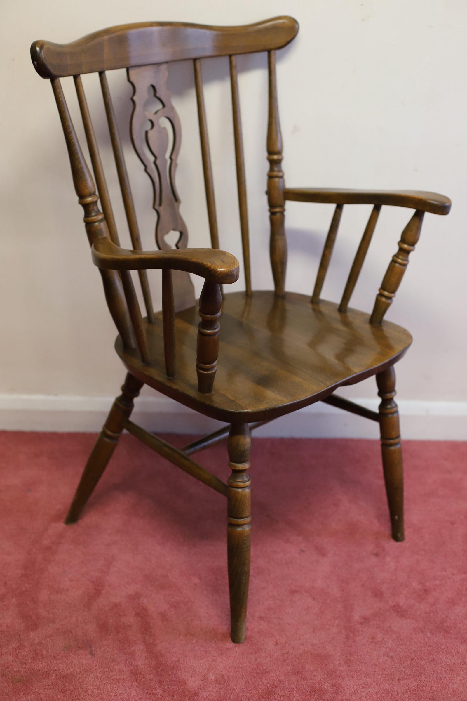 Lovely Set Of Five Beech Farmhouse Armchairs  For Sale 3