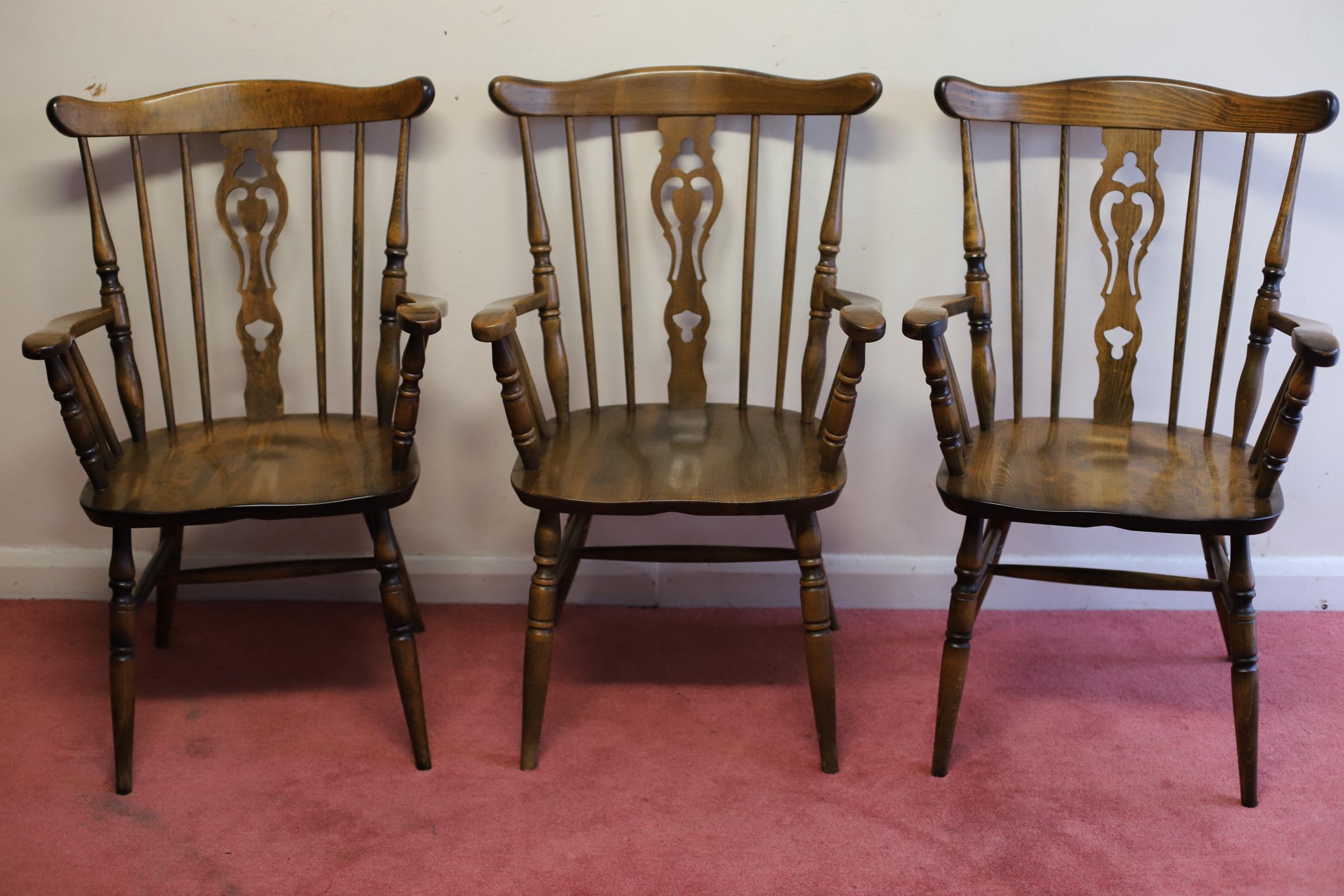 Country Lovely Set Of Five Beech Farmhouse Armchairs  For Sale