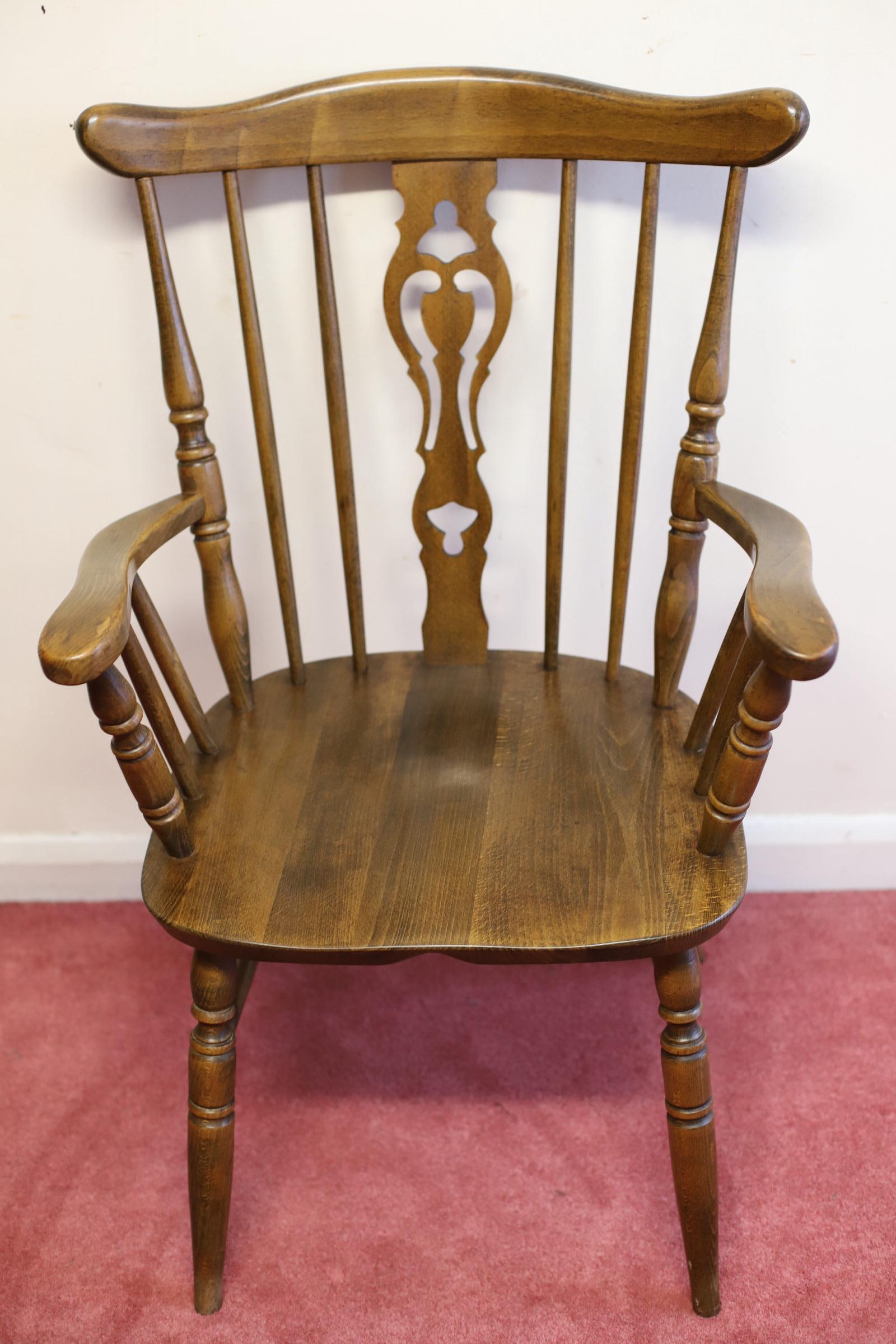 Lovely Set Of Five Beech Farmhouse Armchairs  For Sale 2