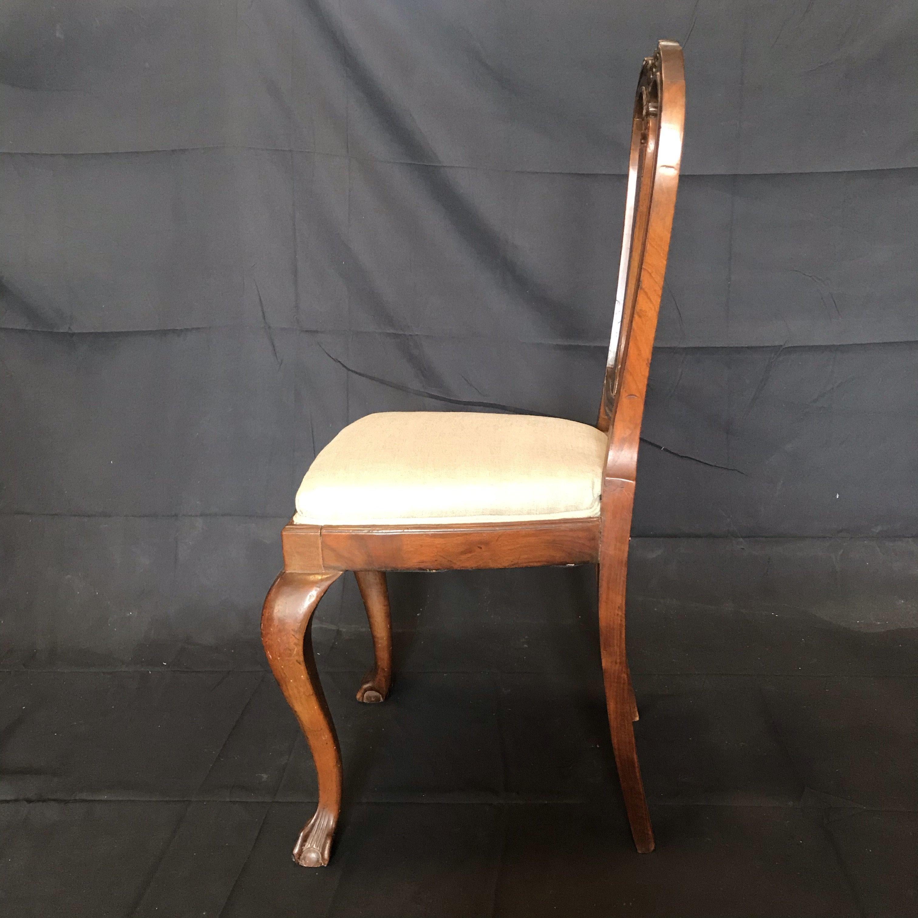 Lovely Set of Four Carved Walnut English Side Dining Chairs In Good Condition In Hopewell, NJ