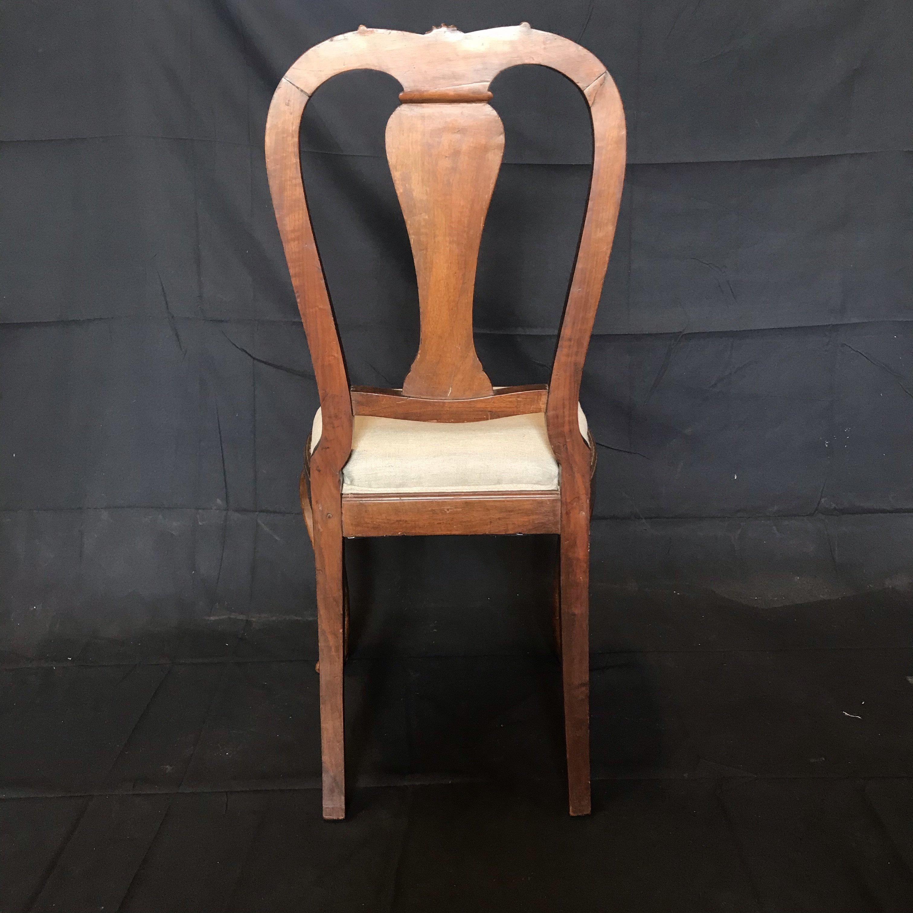 Lovely Set of Four Carved Walnut English Side Dining Chairs For Sale 2