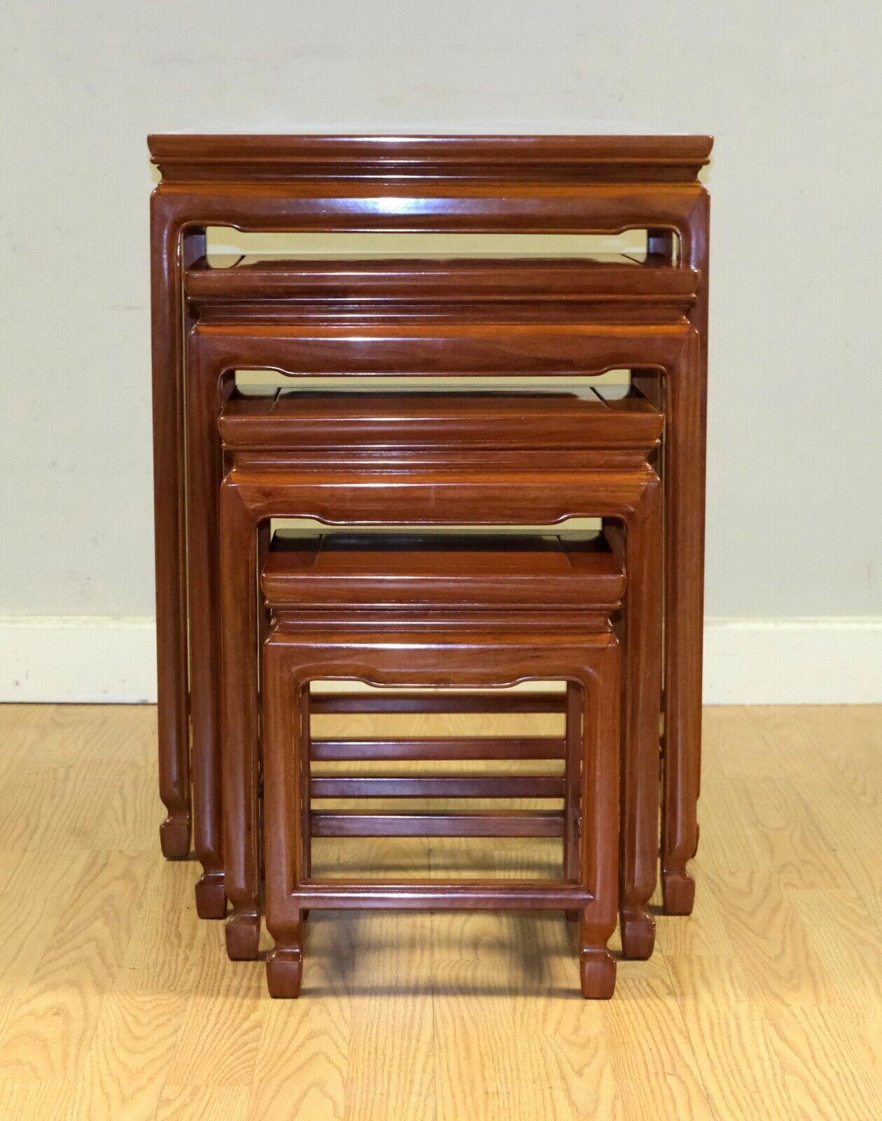LOVELY SET OF FOUR CHiNESE HARDWOOD NEST OF TABLES ON SQUARE FEET For Sale 2