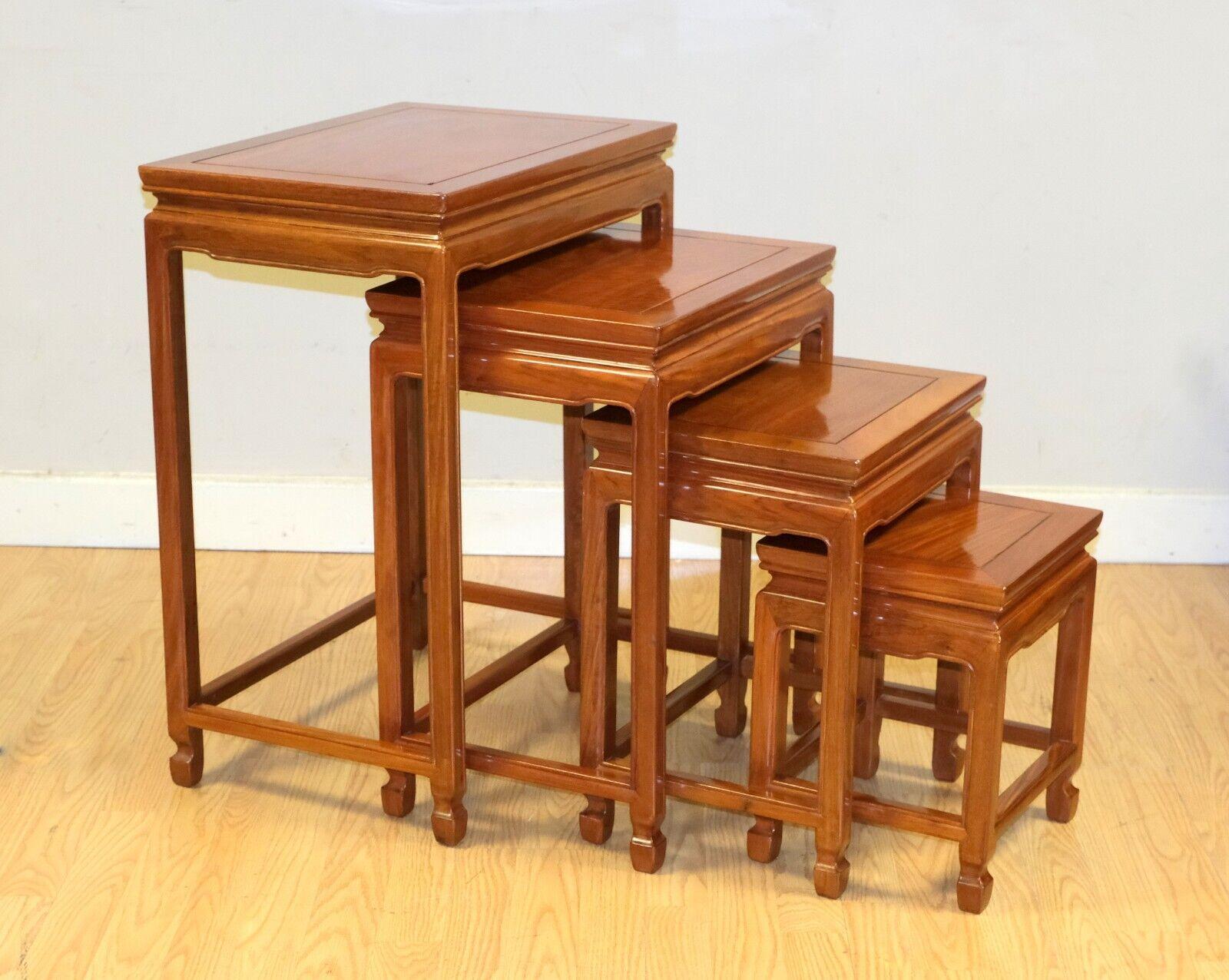 English LOVELY SET OF FOUR CHiNESE HARDWOOD NEST OF TABLES ON SQUARE FEET For Sale
