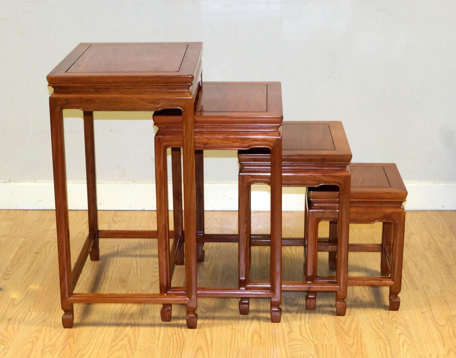 Hand-Crafted LOVELY SET OF FOUR CHiNESE HARDWOOD NEST OF TABLES ON SQUARE FEET For Sale