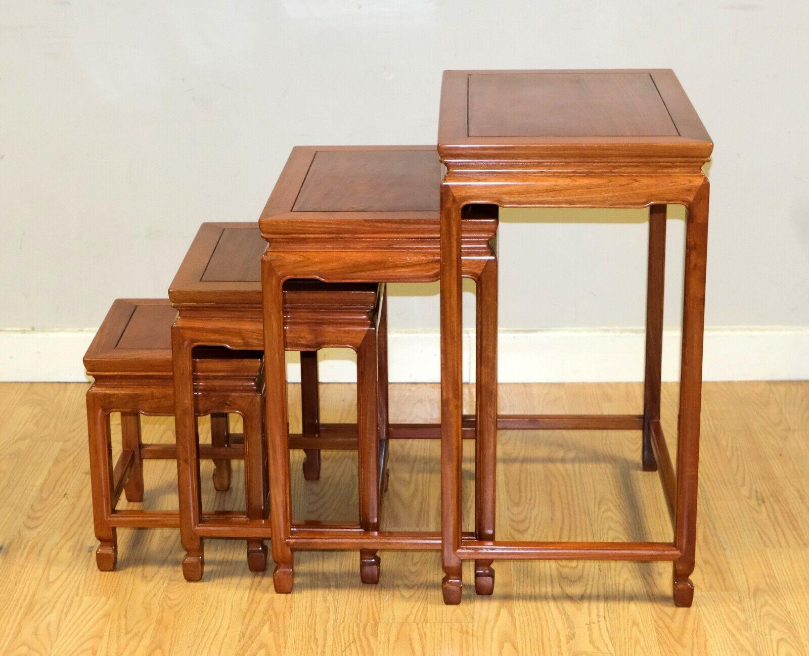 Hardwood LOVELY SET OF FOUR CHiNESE HARDWOOD NEST OF TABLES ON SQUARE FEET For Sale