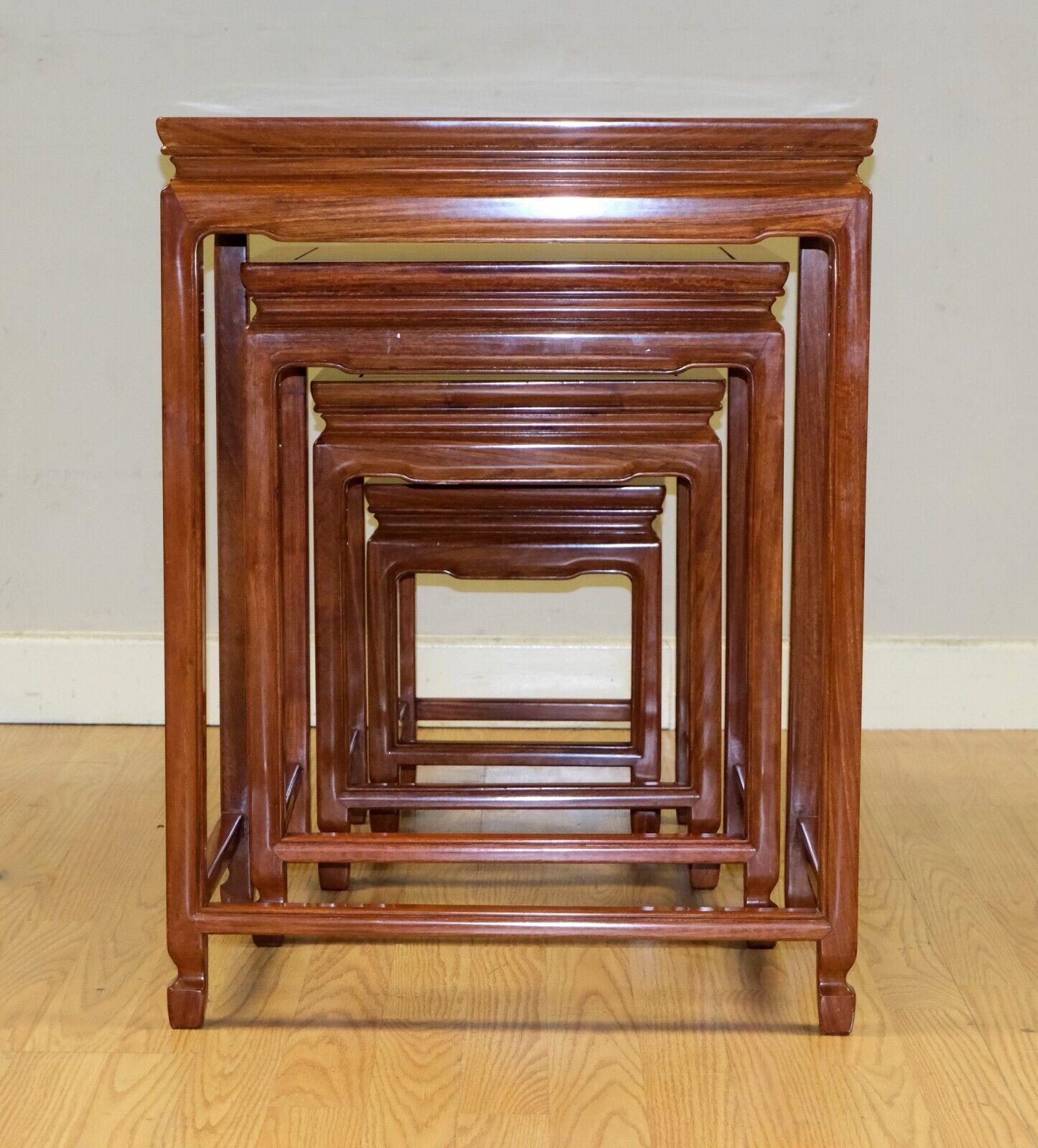 LOVELY SET OF FOUR CHiNESE HARDWOOD NEST OF TABLES ON SQUARE FEET For Sale 1