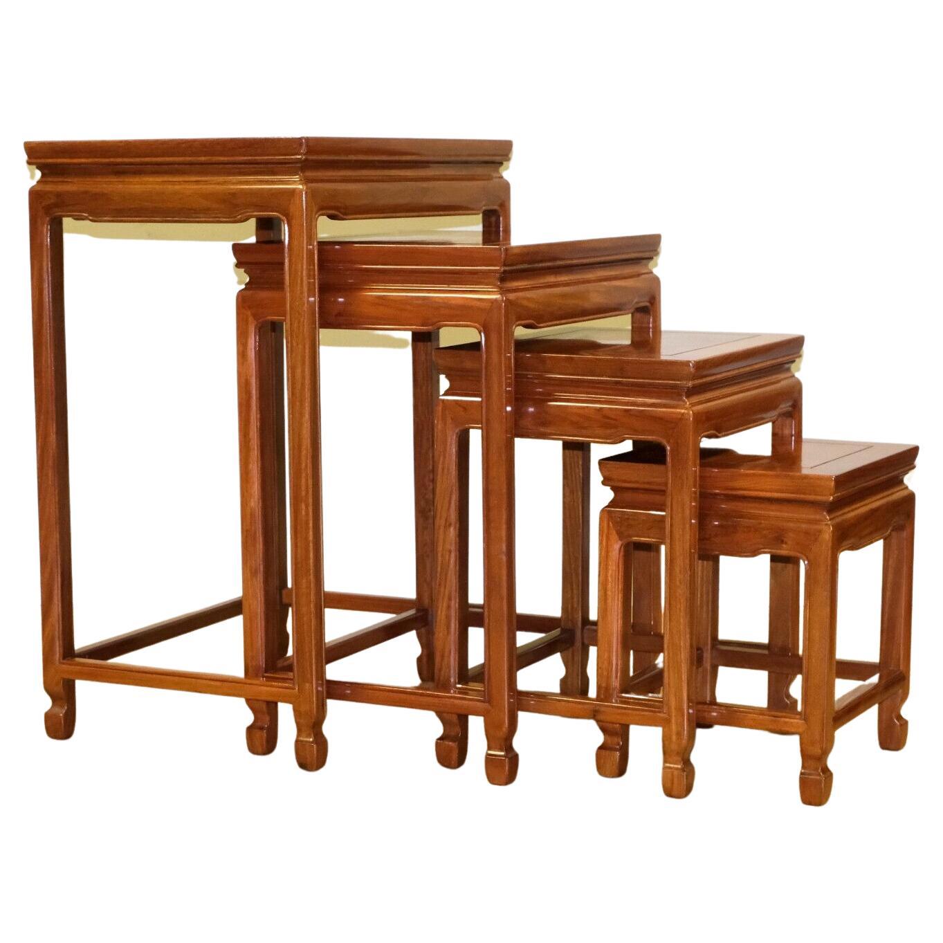 LOVELY SET OF FOUR CHiNESE HARDWOOD NEST OF TABLES ON SQUARE FEET For Sale