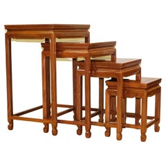 LOVELY SET OF FOUR CHiNESE HARDWOOD NEST OF TABLES ON SQUARE FEET
