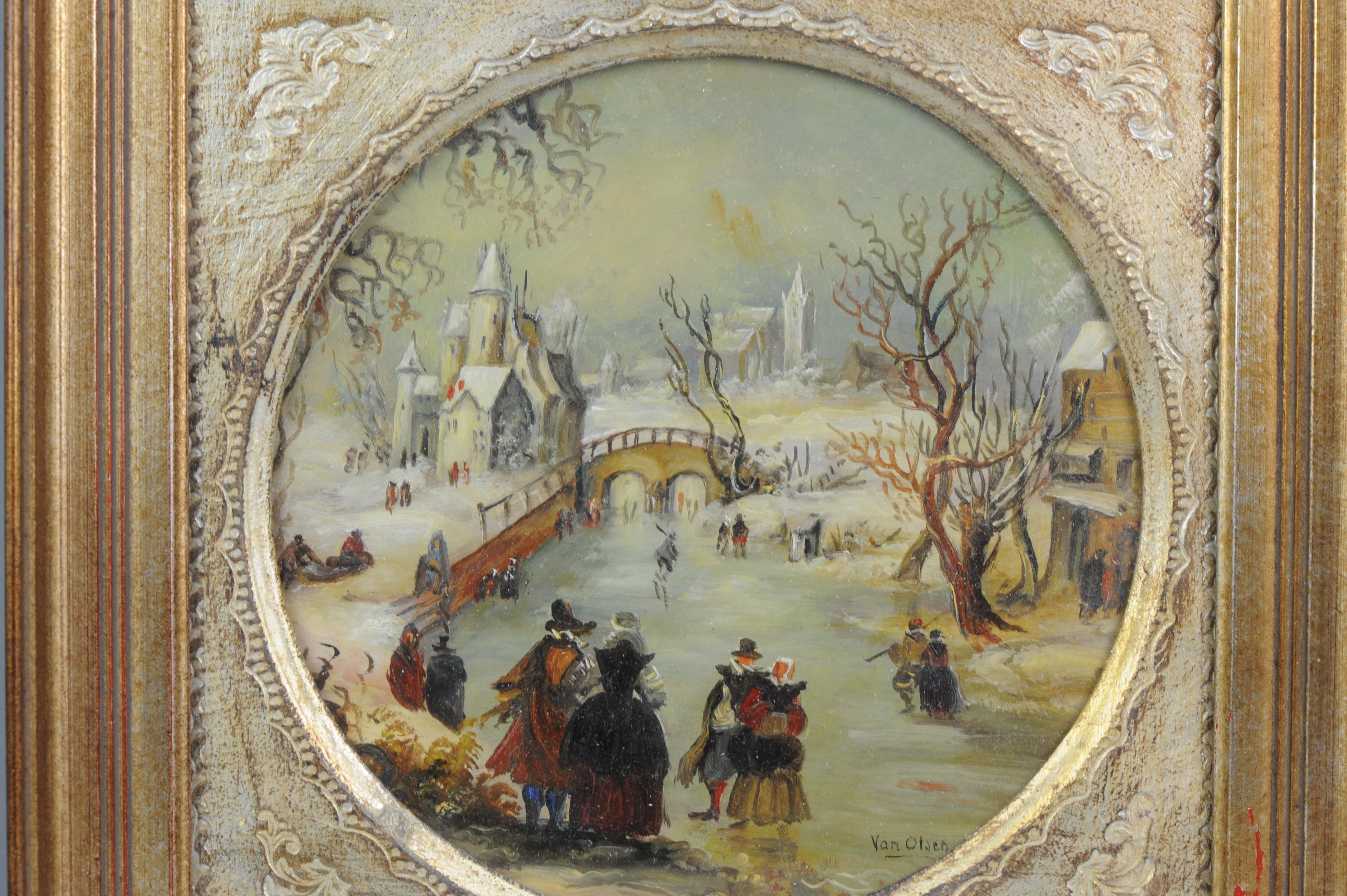 Lovely Set of Four Painting Dutch Winter Landscape in 17th Century Style In Good Condition For Sale In Amsterdam, Noord Holland