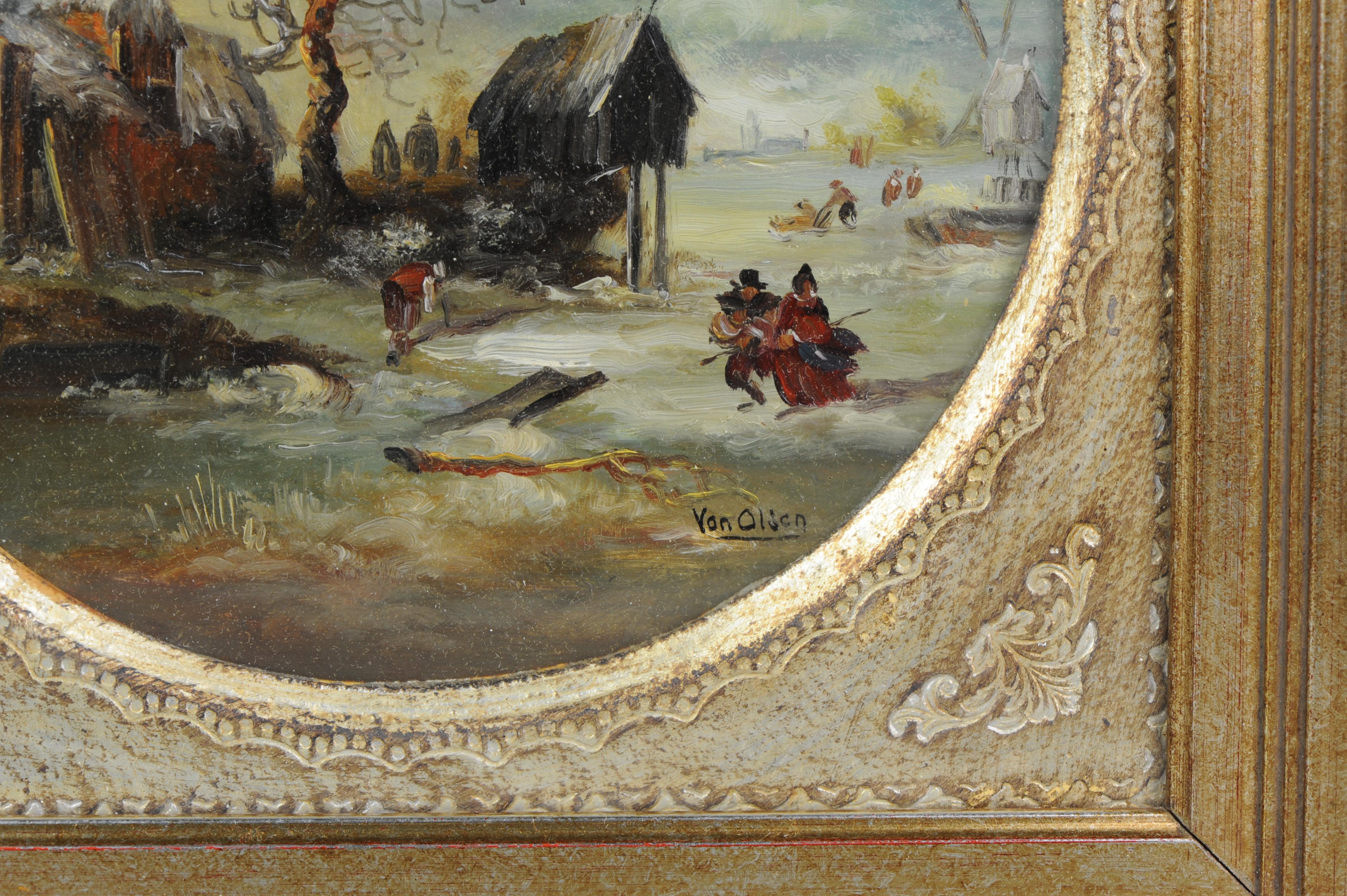 Lovely Set of Four Painting Dutch Winter Landscape in 17th Century Style For Sale 3
