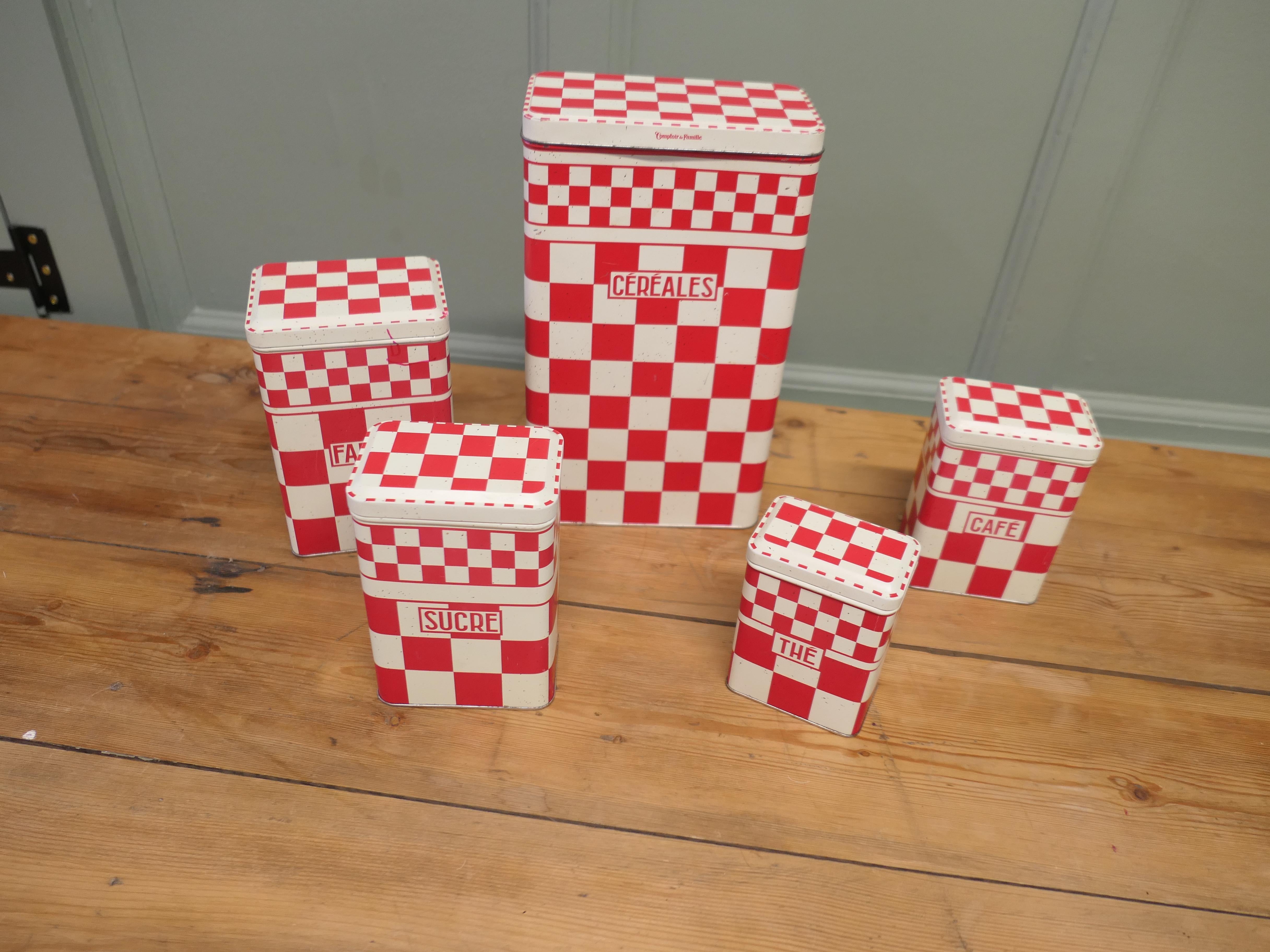 Schönes Set französischer Lebensmittelkanister

Original französisches Emaille-Kanisterset ist ein komplettes Set aus fünf Teilen, Sucre, Café, Farine, Thé und Cerealien. Die Kanister sind attraktiv geformt, sie haben ein französisches