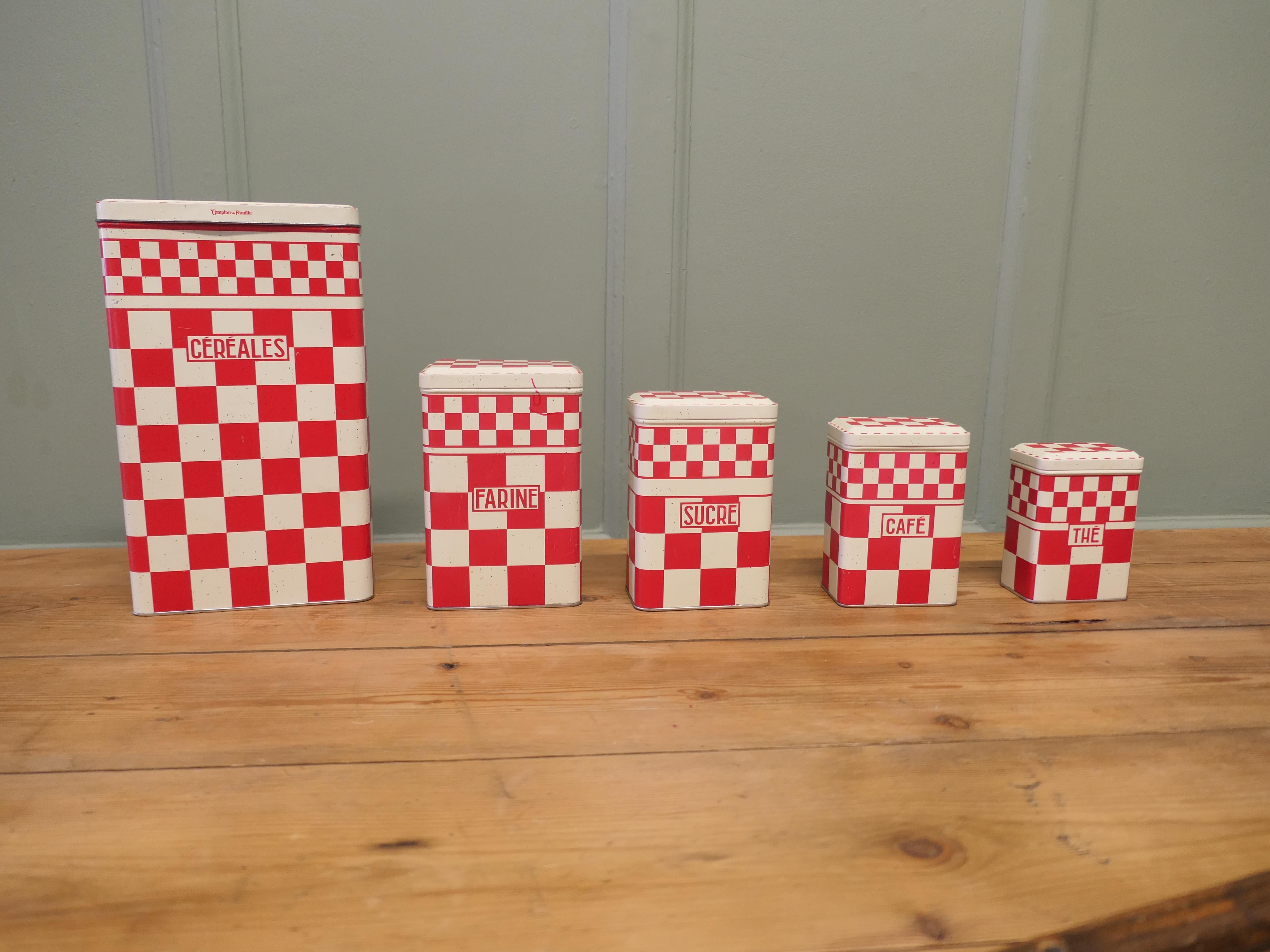 Schönes Set französischer Lebensmittelbehälter Original französischer Emaille-Behälter (Zinn) im Angebot