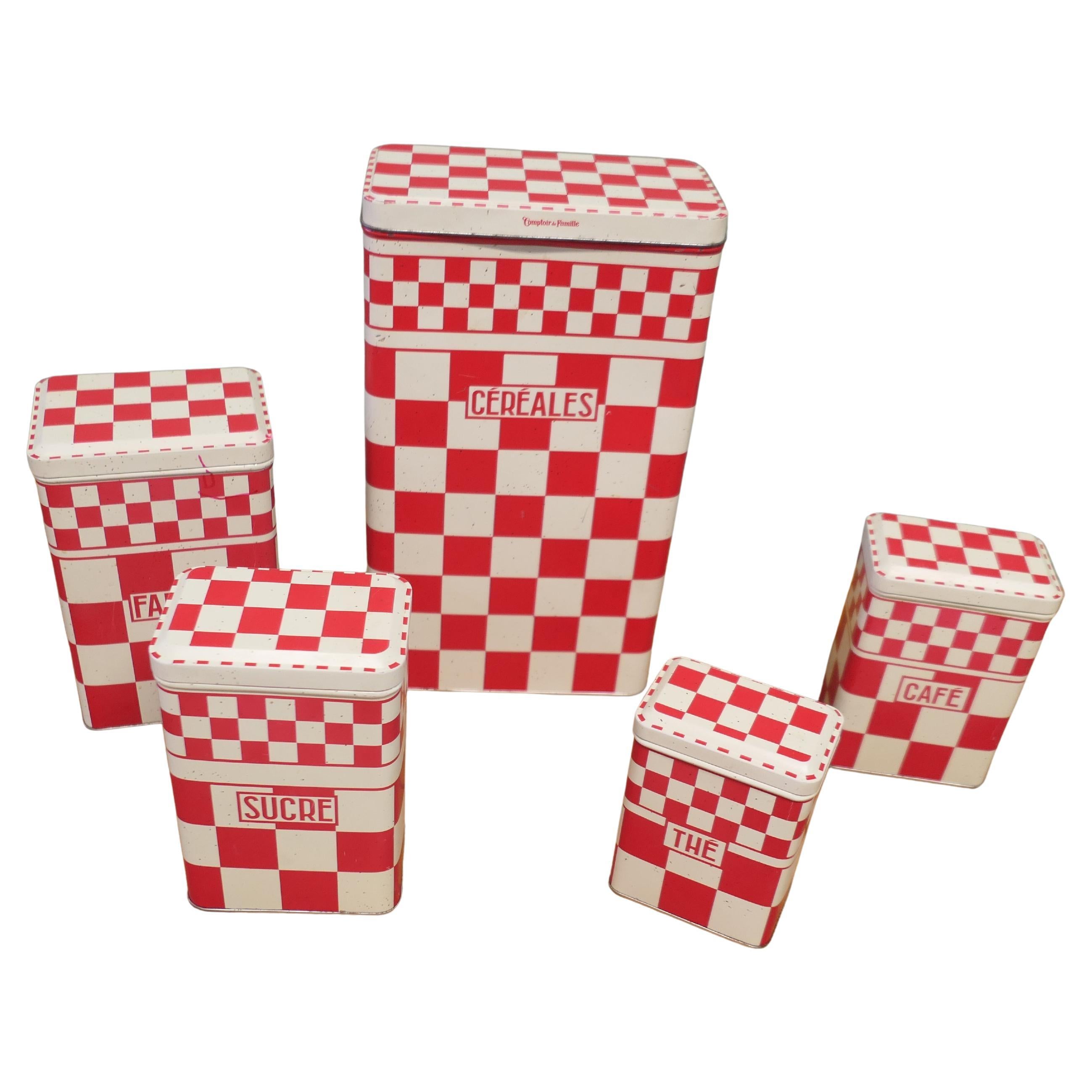 Schönes Set französischer Lebensmittelbehälter Original französischer Emaille-Behälter im Angebot