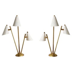 Ravissant ensemble de lampes de table de design italienne en laiton minimaliste de style Stilnovo, 1950