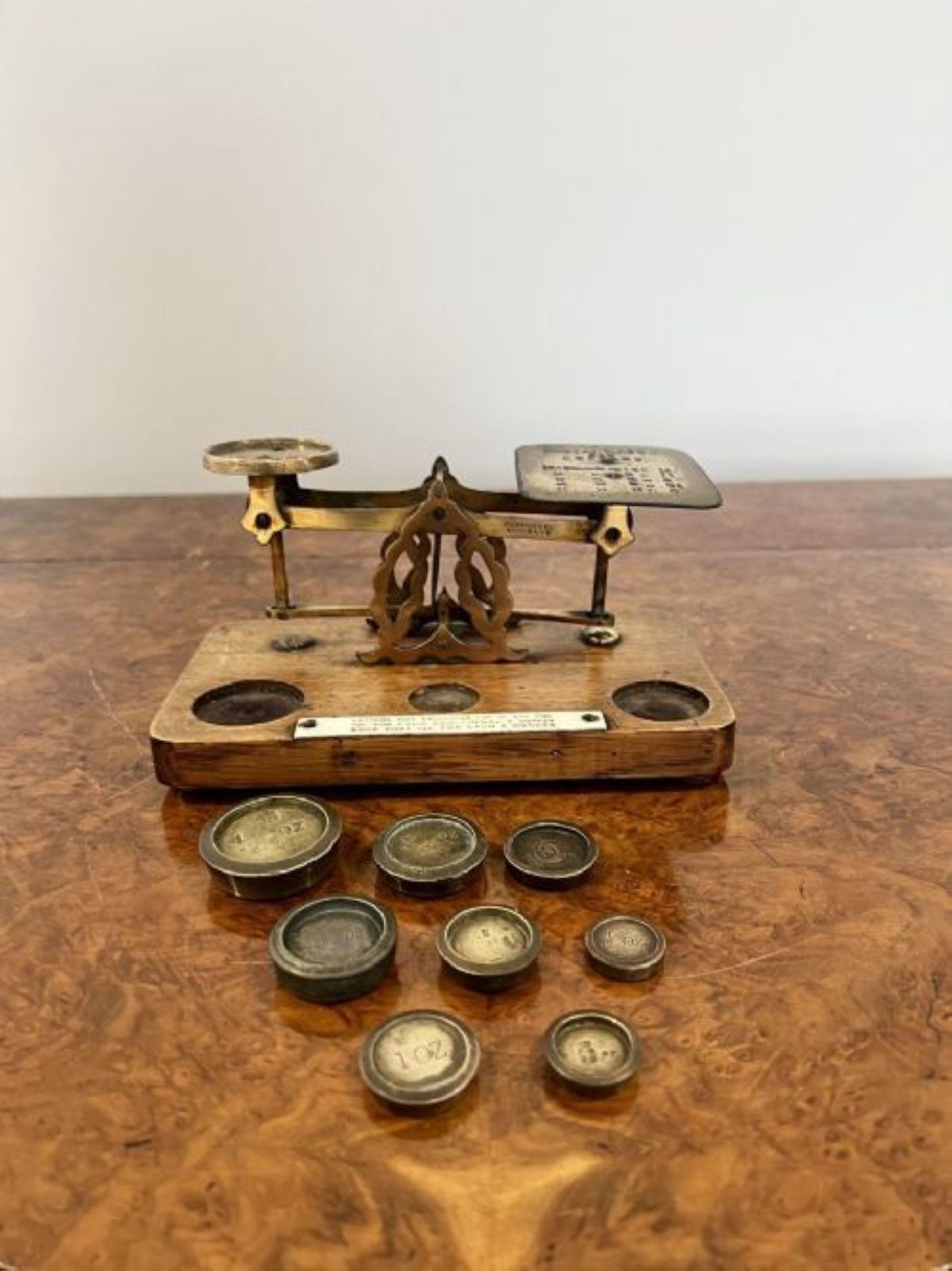 19th Century Lovely set of quality antique Victorian letter and postal scales and weights For Sale