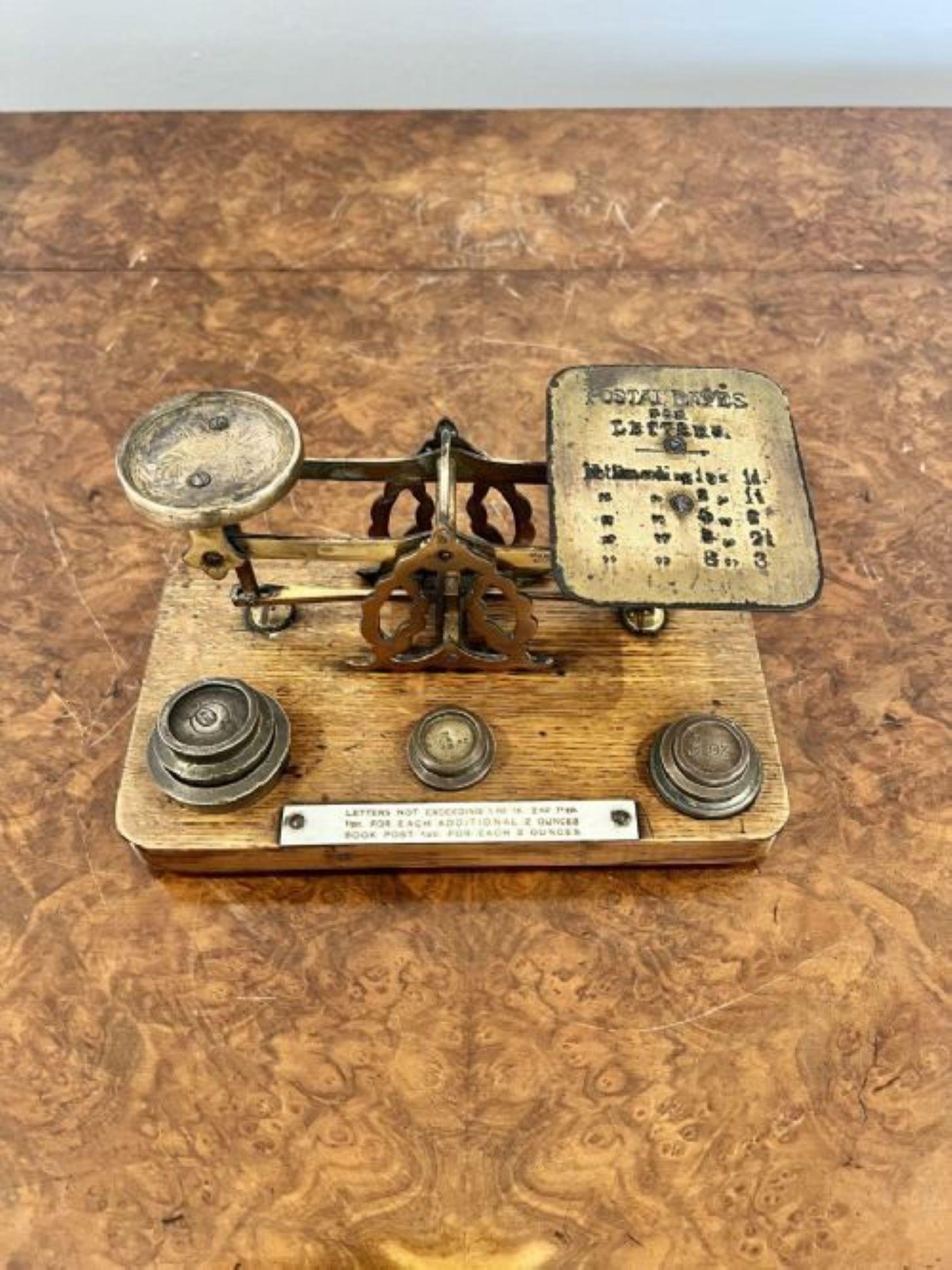 Brass Lovely set of quality antique Victorian letter and postal scales and weights For Sale