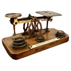 Antique Postal Scales, Letter Scales, Inland Letters, Scales With Weights,  8 Ounce Weight, Wood and Brass, Industrial Look, Desk Feature 