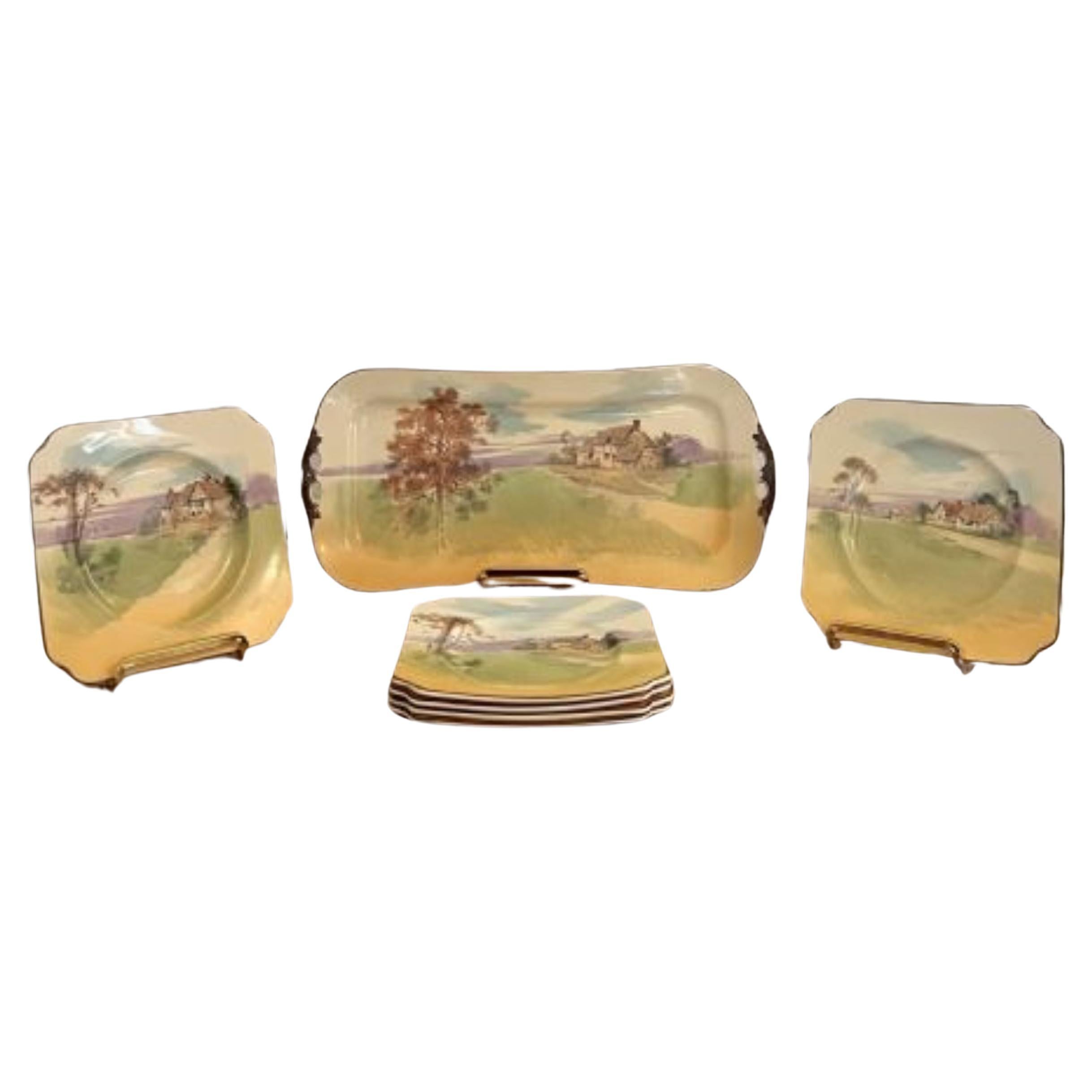 Lovely set of seven antique Royal Doulton sandwich plates  For Sale