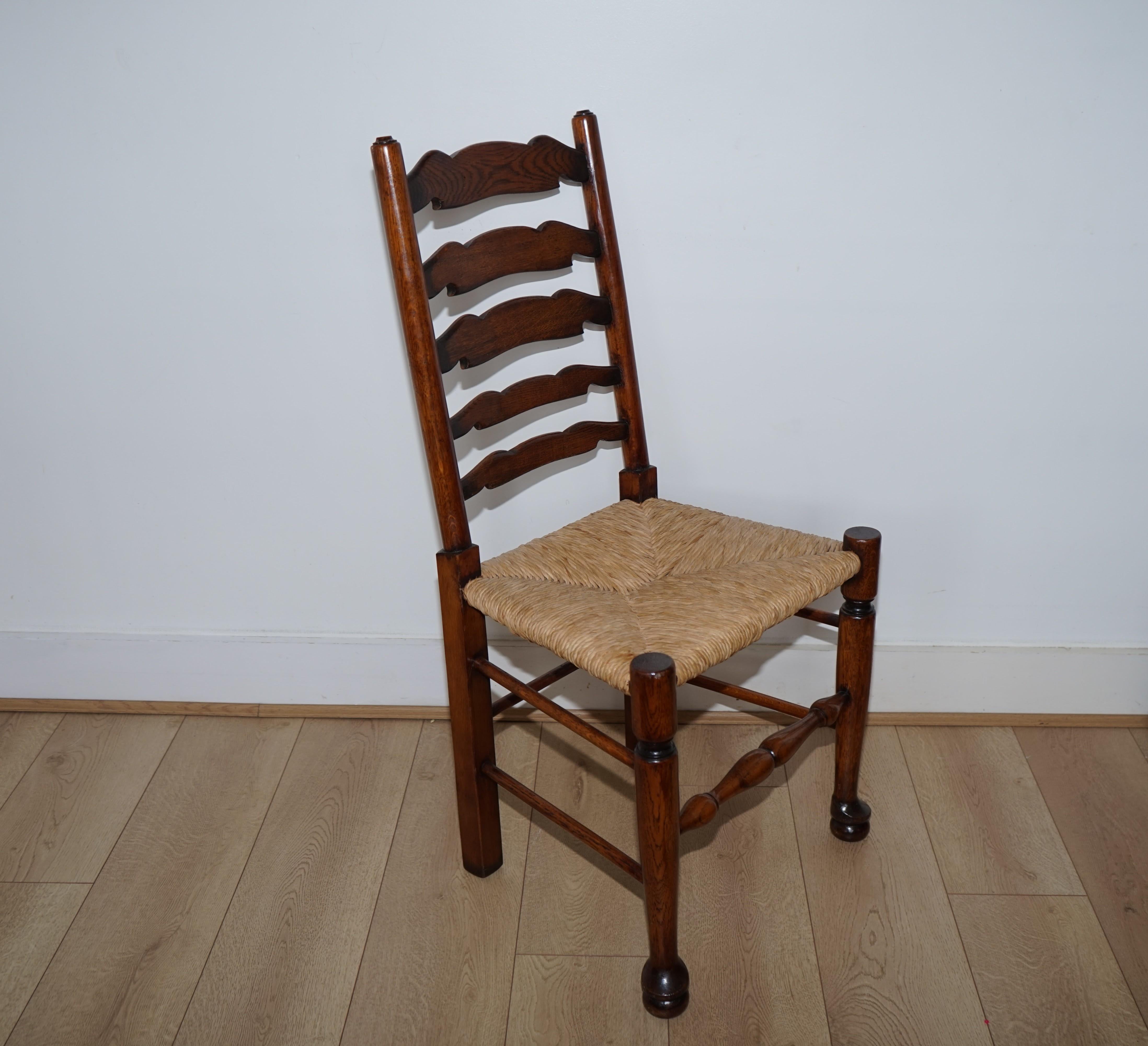 19th Century Lovely Set of Six Dutch Ladder Back Oak Rush Wicker 1880's Dining Chairs