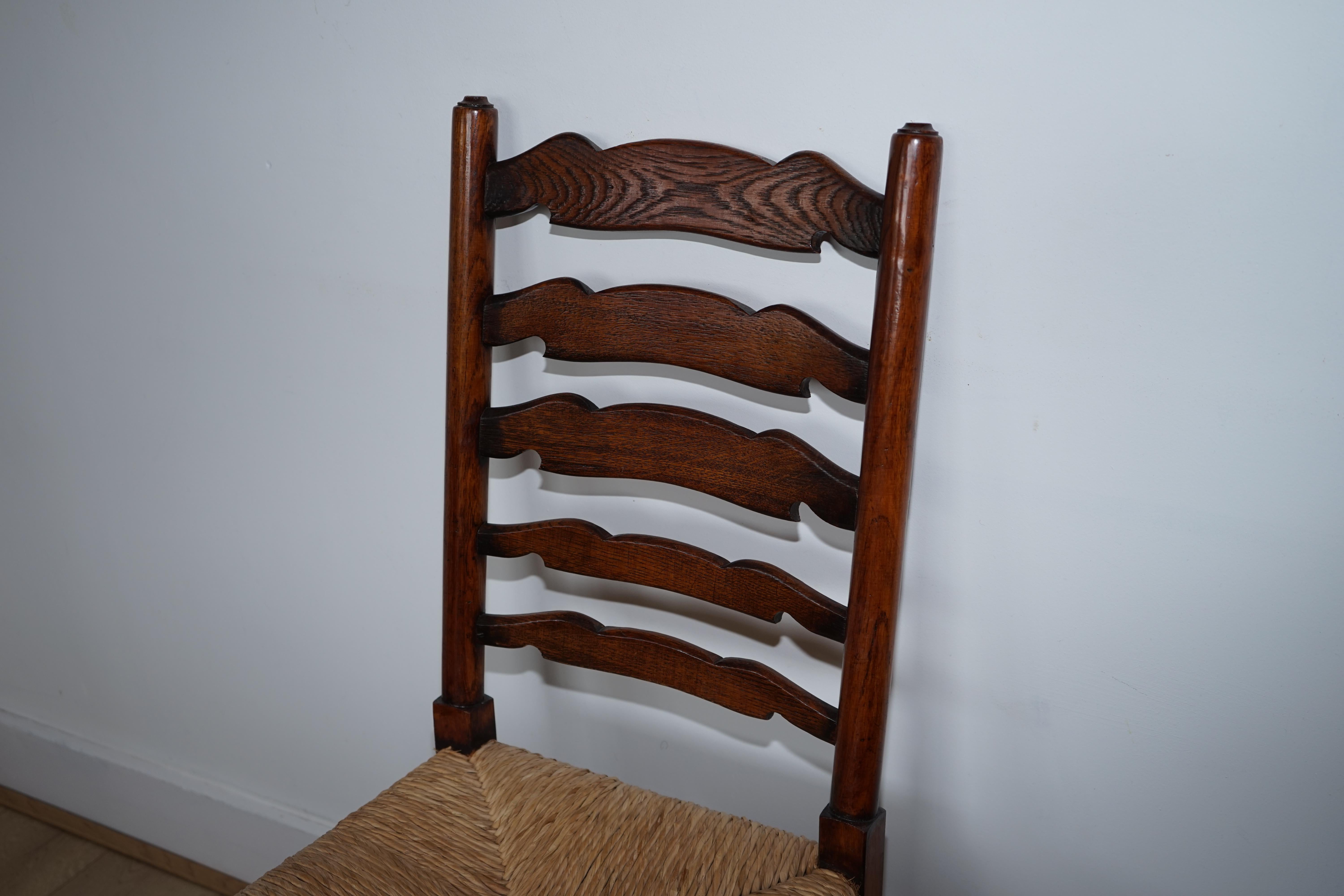 Lovely Set of Six Dutch Ladder Back Oak Rush Wicker 1880's Dining Chairs 1