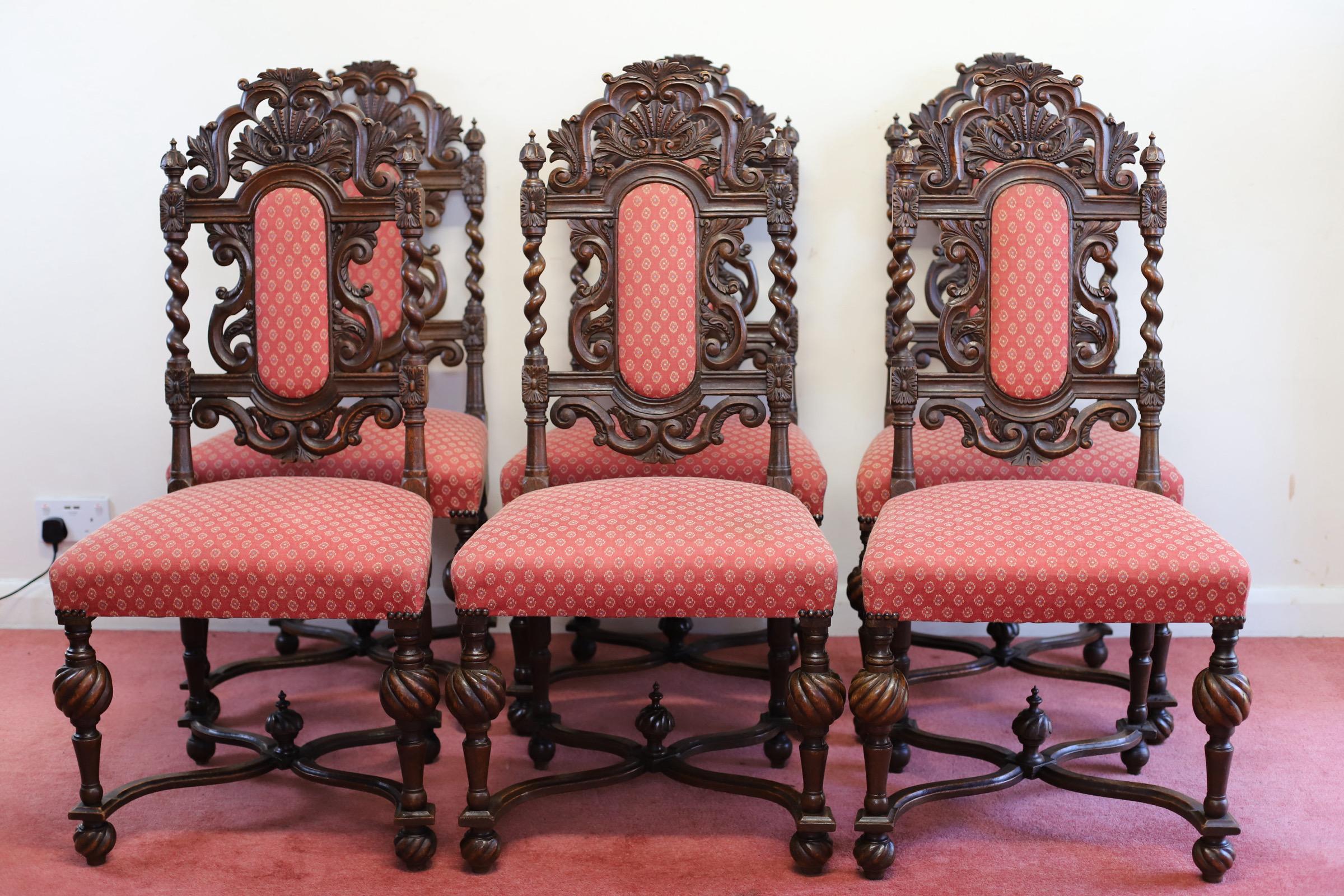 Schöner Satz von sechs viktorianischen Esszimmerstühlen aus englischer Eiche  (Viktorianisch) im Angebot